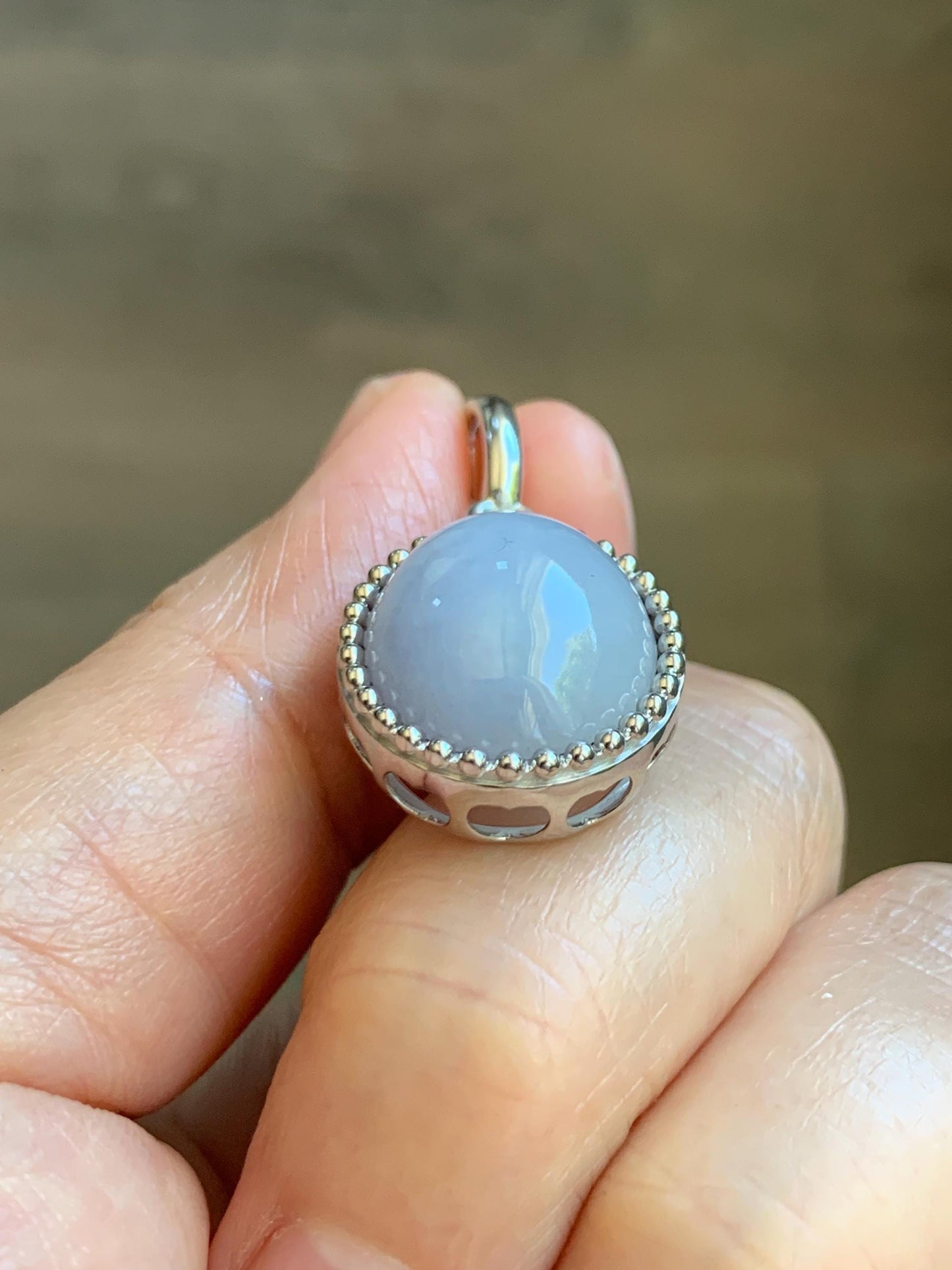 Certified Grade A Natural Icy Translucent Pastel Purple Jade Jadeite Oval Pendant Sterling Silver Custom Design 6.72g 天然冰胶淡紫椭圆蛋面吊坠 244
