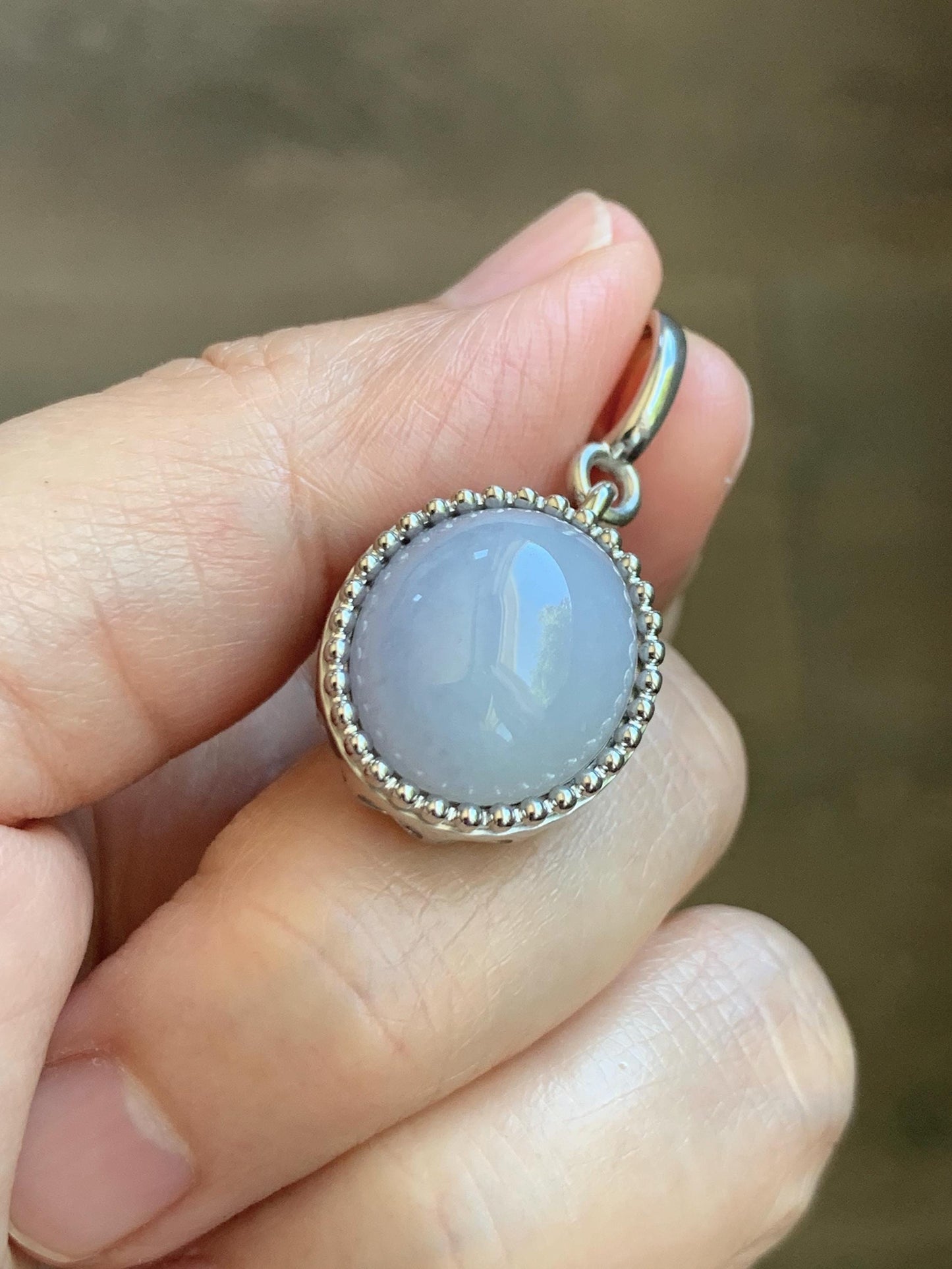 Certified Grade A Natural Icy Translucent Pastel Purple Jade Jadeite Oval Pendant Sterling Silver Custom Design 6.72g 天然冰胶淡紫椭圆蛋面吊坠 244