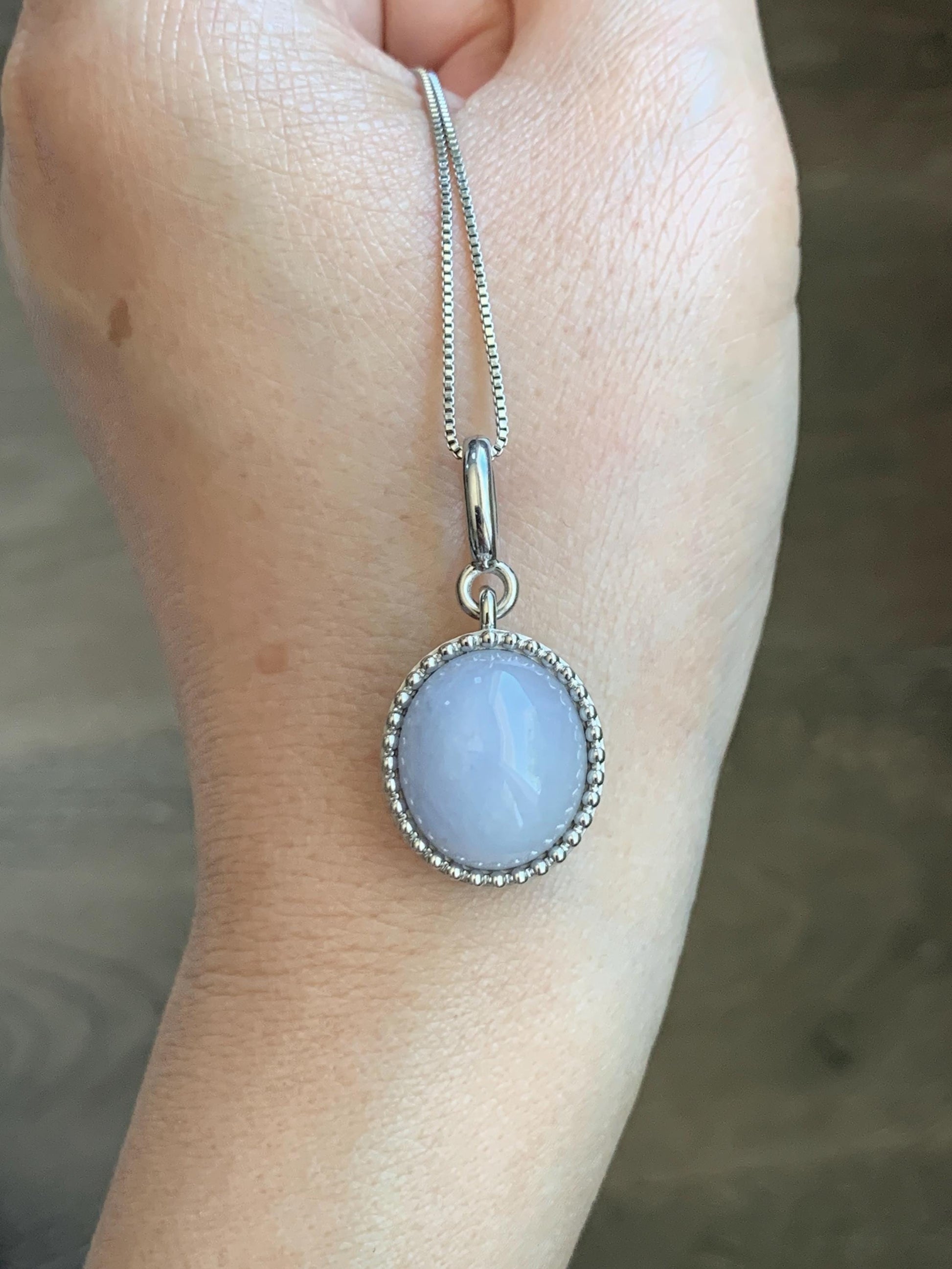 Certified Grade A Natural Icy Translucent Pastel Purple Jade Jadeite Oval Pendant Sterling Silver Custom Design 6.72g 天然冰胶淡紫椭圆蛋面吊坠 244