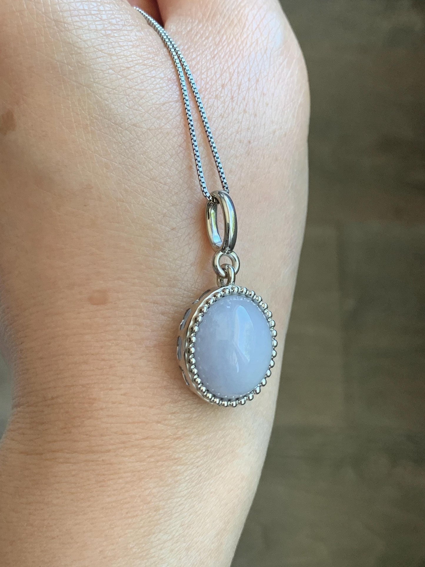 Certified Grade A Natural Icy Translucent Pastel Purple Jade Jadeite Oval Pendant Sterling Silver Custom Design 6.72g 天然冰胶淡紫椭圆蛋面吊坠 244
