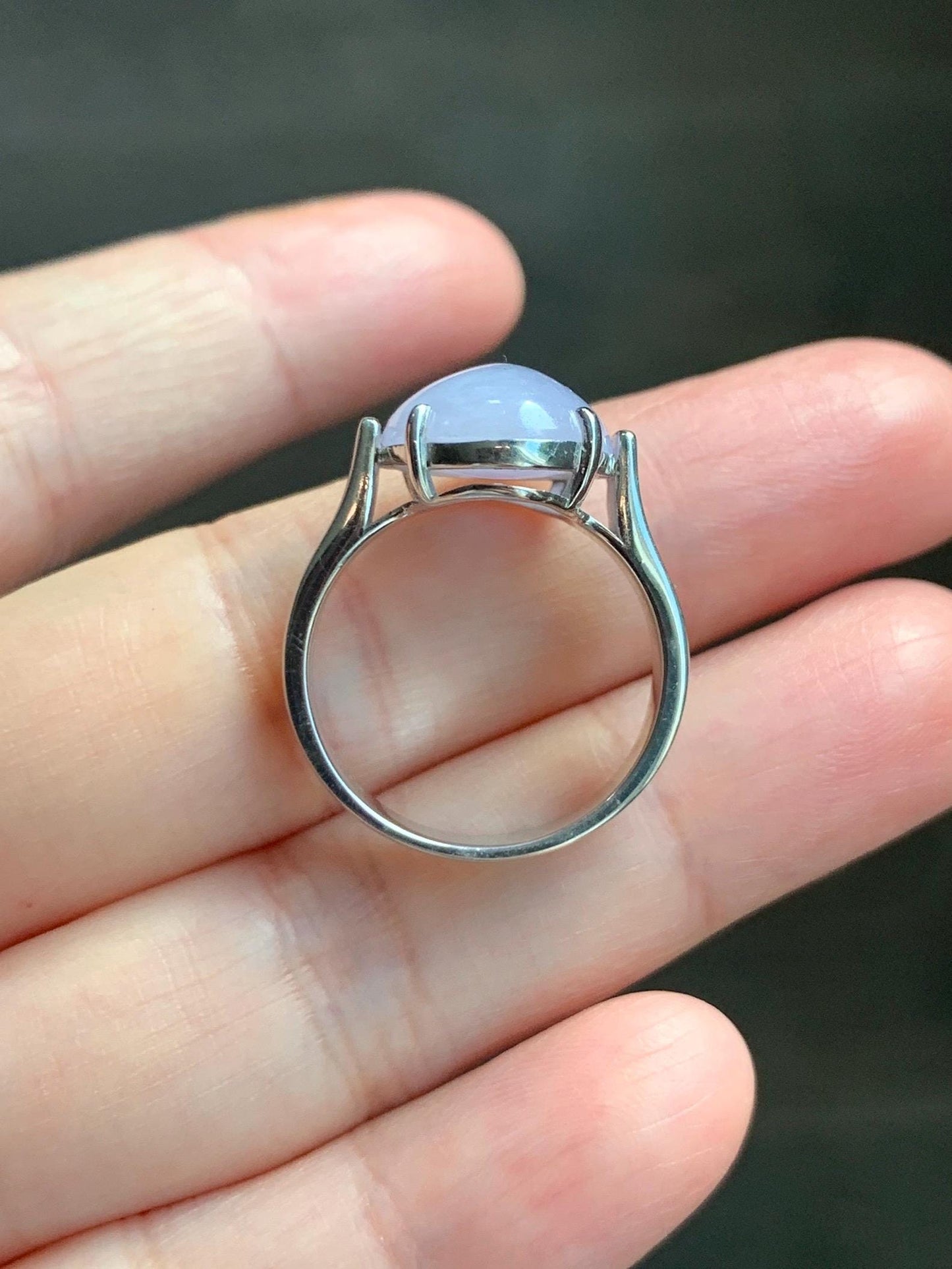 Certified Natural Grade A Icy Translucent Light Purple Large Oval Jade Jadeite Ring Sterling Silver size 7.25 US 6.07g 天然冰淡紫翡翠镶嵌戒指 245