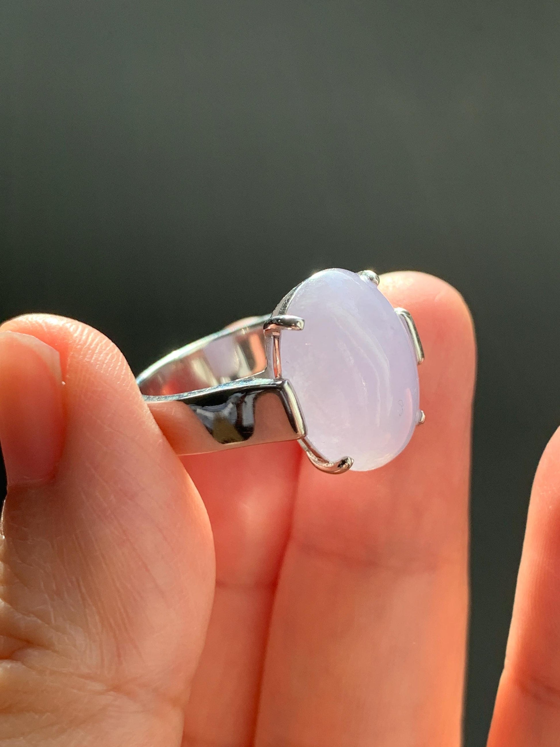 Certified Natural Grade A Icy Translucent Light Purple Large Oval Jade Jadeite Ring Sterling Silver size 7.25 US 6.07g 天然冰淡紫翡翠镶嵌戒指 245
