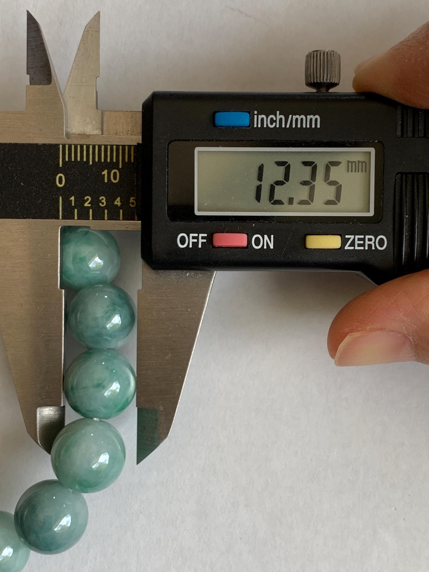 Large Natural Grade A Icy Translucent Pastel Green Dark Green Marbled Jade Jadeite Beaded Bracelet 12.3mm 7" 50g 天然晴底飘花翡翠圆珠手串 MDP110B