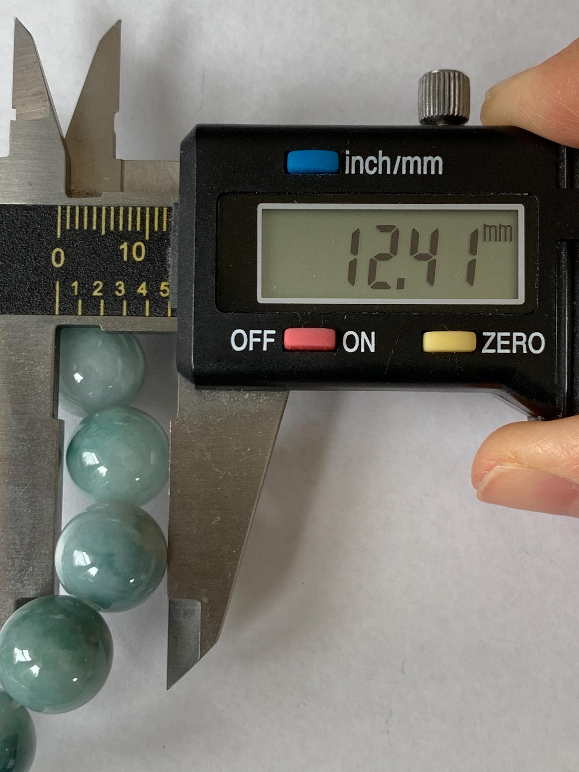 Large Natural Grade A Icy Translucent Pastel Green Dark Green Marbled Jade Jadeite Beaded Bracelet 12.3mm 7.25" 51g 天然晴底飘花翡翠圆珠手串 MDP110A