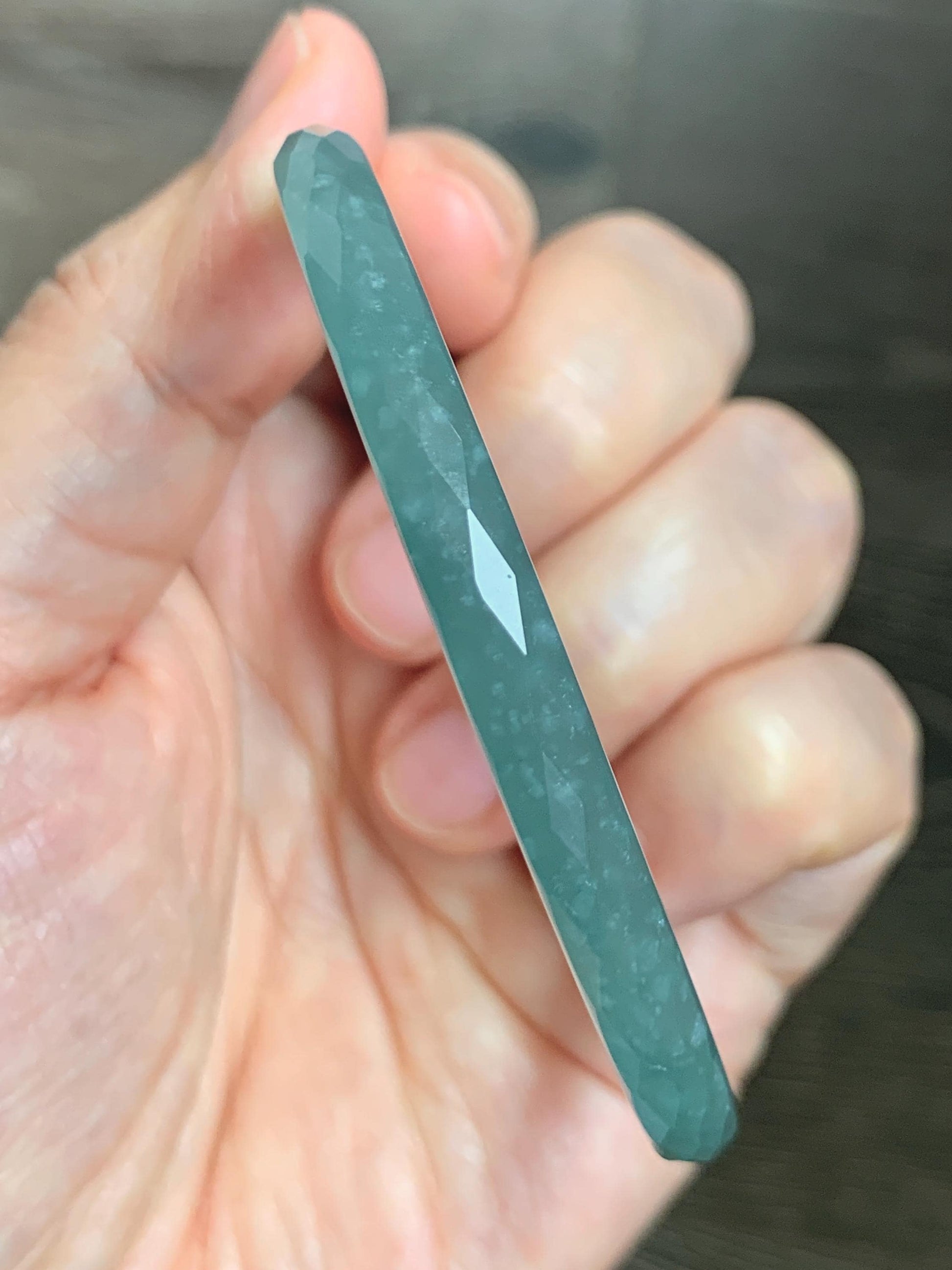 Certified Natural Grade A Guatemalan Icy Translucent Dusty Teal Jade Jadeite Diamond Faceted Bangle 59mm 7.29” 19g 天然冰危蓝绿翡翠细圆条切割面手镯 185