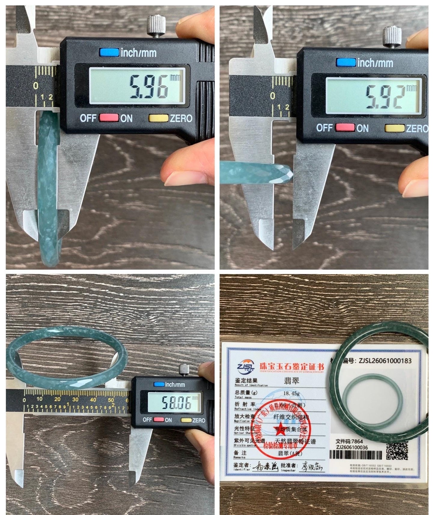 Certified Natural Grade A Guatemalan Icy Translucent Dusty Teal Jade Jadeite Diamond Faceted Bangle 58mm 7.18” 18.45g 天然冰危蓝绿翡翠细圆条切割面手镯 183