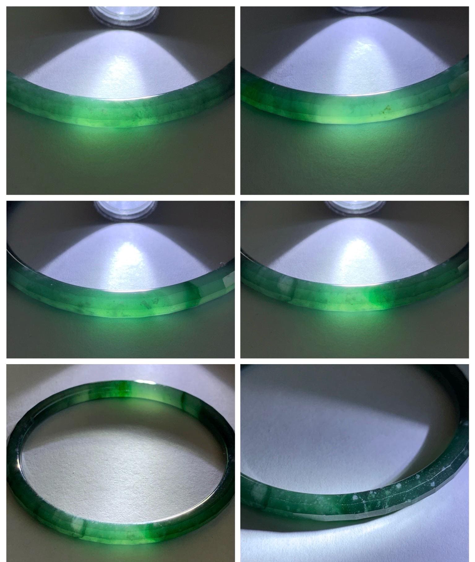 Certified Natural Grade A Guatemalan Icy Highly Translucent Deep Teal Green Faceted Jadeite Slim Bangle 56.9mm 7” 14g 天然冰胶危深蓝绿翡翠细圆条切割面手镯 215