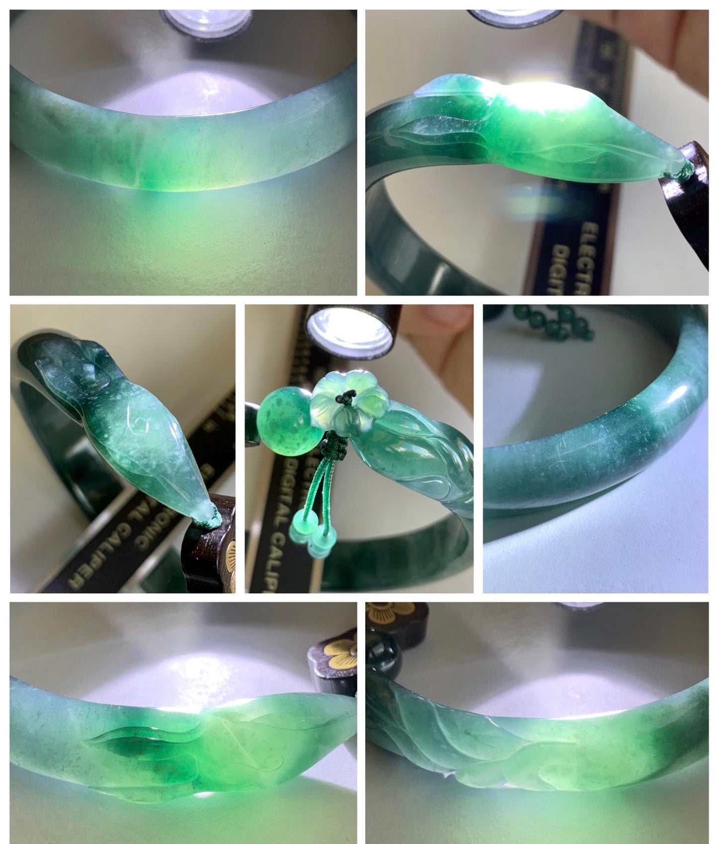 Certified Natural Grade A Guatemalan Icy Dusty Teal Blue Jade Jadeite Nine-tailed Fox Open Bangle 60.9mm 7.53” 39g 天然冰危篮绿翡翠九尾狐开口镯 1200
