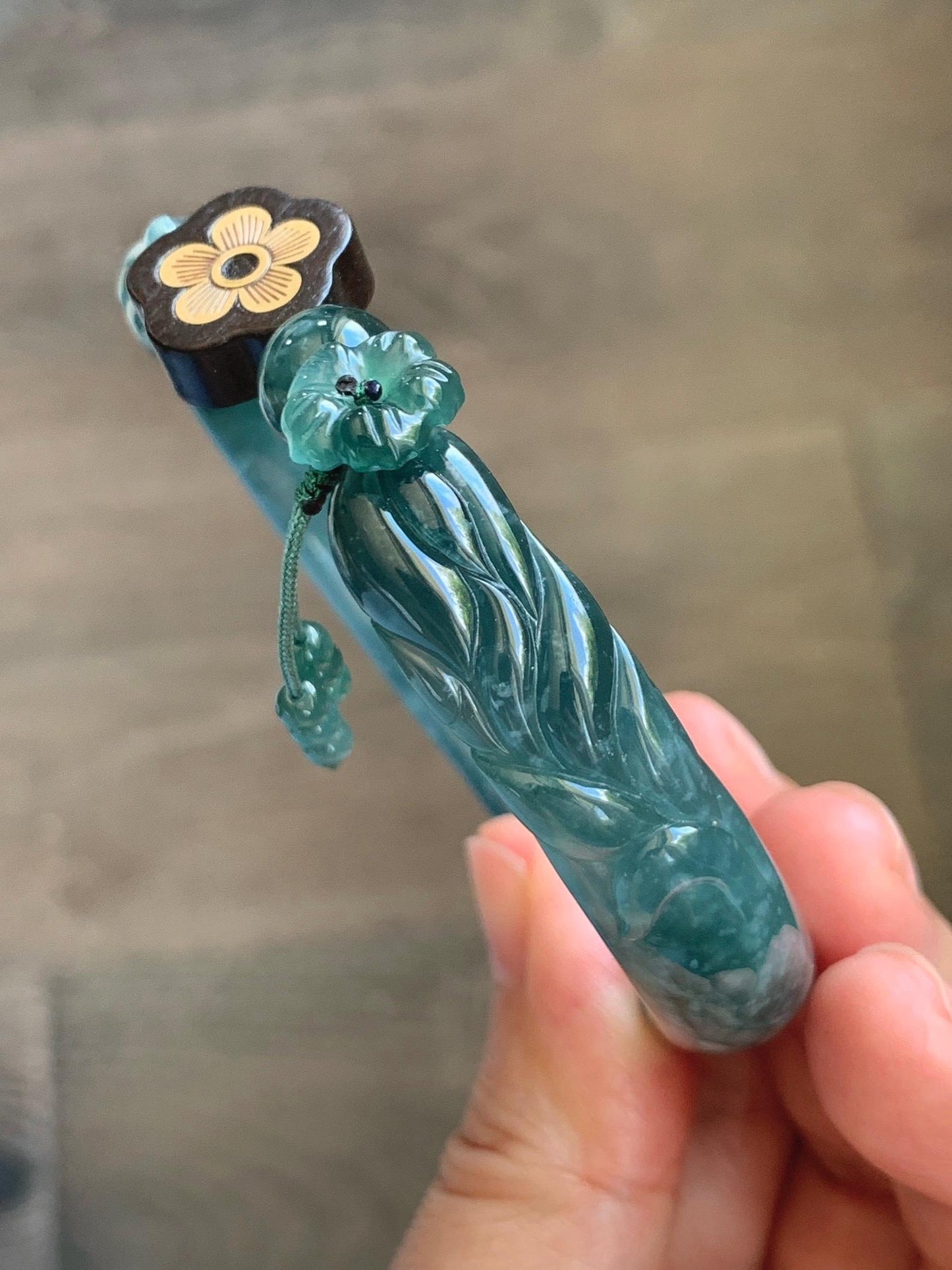 Certified Natural Grade A Guatemalan Icy Dusty Teal Blue Jade Jadeite Nine-tailed Fox Open Bangle 60.9mm 7.53” 39g 天然冰危篮绿翡翠九尾狐开口镯 1200