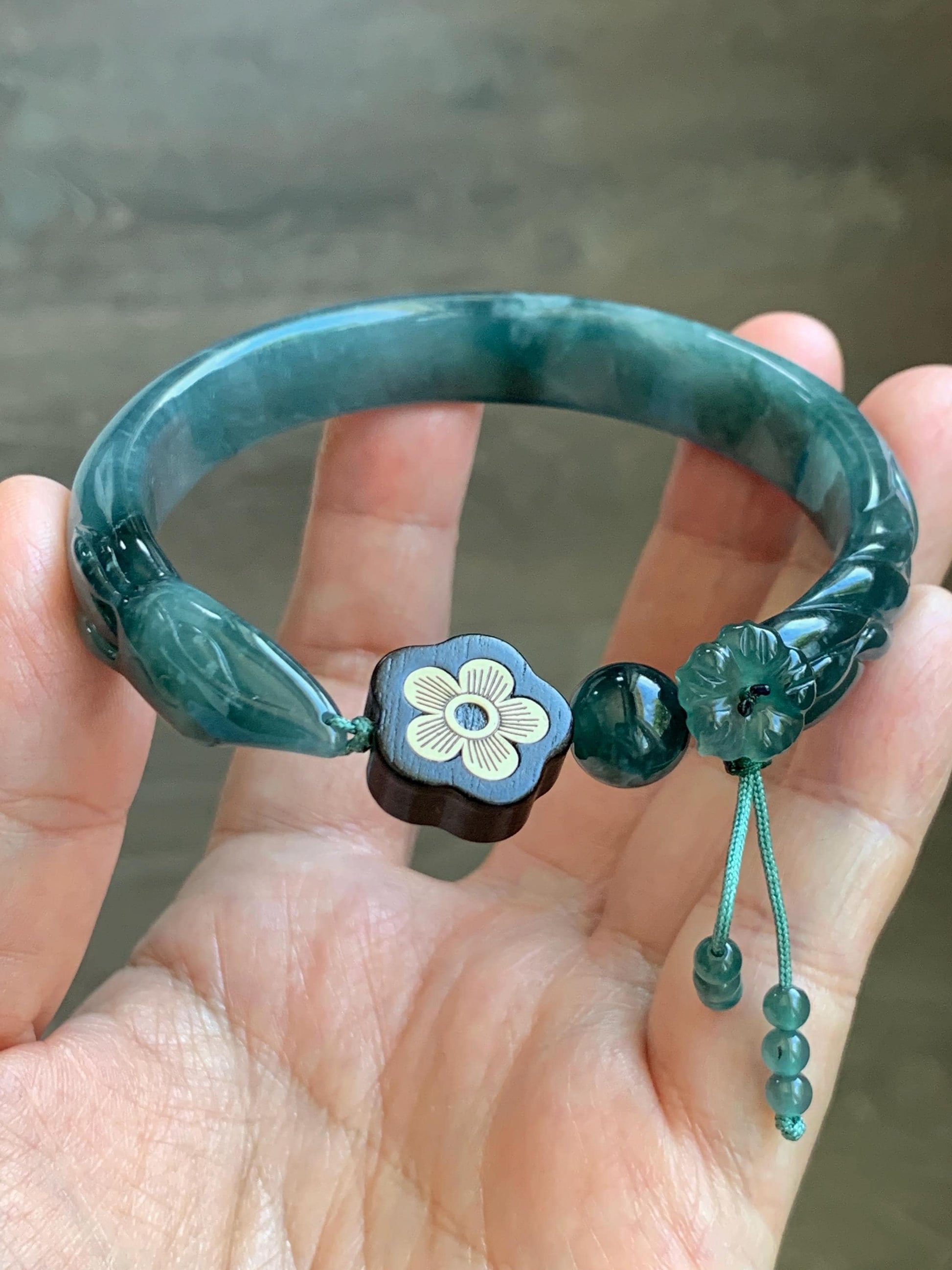 Certified Natural Grade A Guatemalan Icy Dusty Teal Blue Jade Jadeite Nine-tailed Fox Open Bangle 60.9mm 7.53” 39g 天然冰危篮绿翡翠九尾狐开口镯 1200