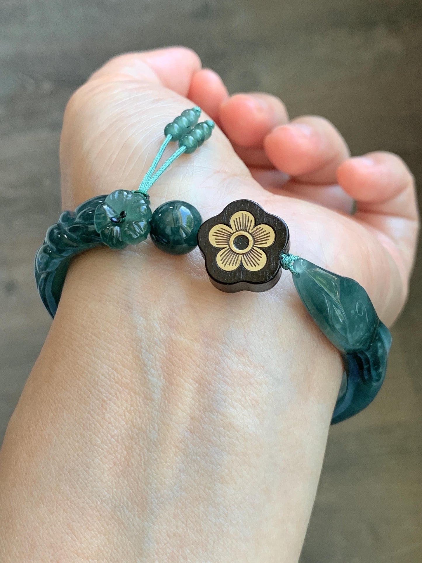 Certified Natural Grade A Guatemalan Icy Dusty Teal Blue Jade Jadeite Nine-tailed Fox Open Bangle 60.9mm 7.53” 39g 天然冰危篮绿翡翠九尾狐开口镯 1200