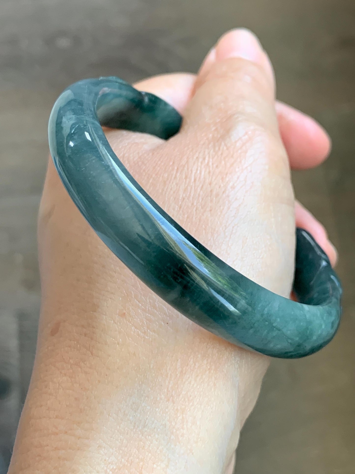 Certified Natural Grade A Guatemalan Icy Dusty Teal Blue Jade Jadeite Nine-tailed Fox Open Bangle 60.9mm 7.53” 39g 天然冰危篮绿翡翠九尾狐开口镯 1200
