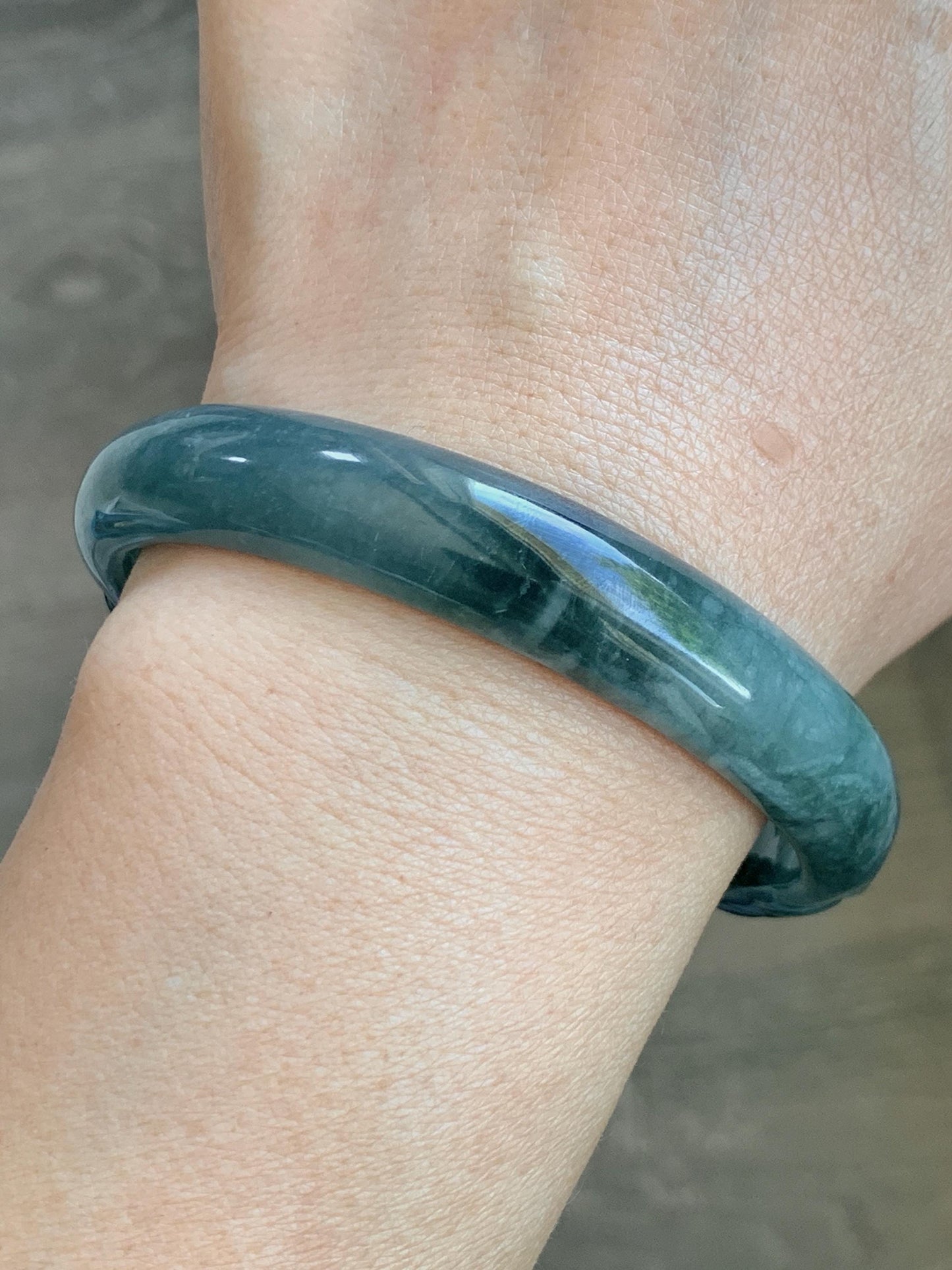 Certified Natural Grade A Guatemalan Icy Dusty Teal Blue Jade Jadeite Nine-tailed Fox Open Bangle 60.9mm 7.53” 39g 天然冰危篮绿翡翠九尾狐开口镯 1200