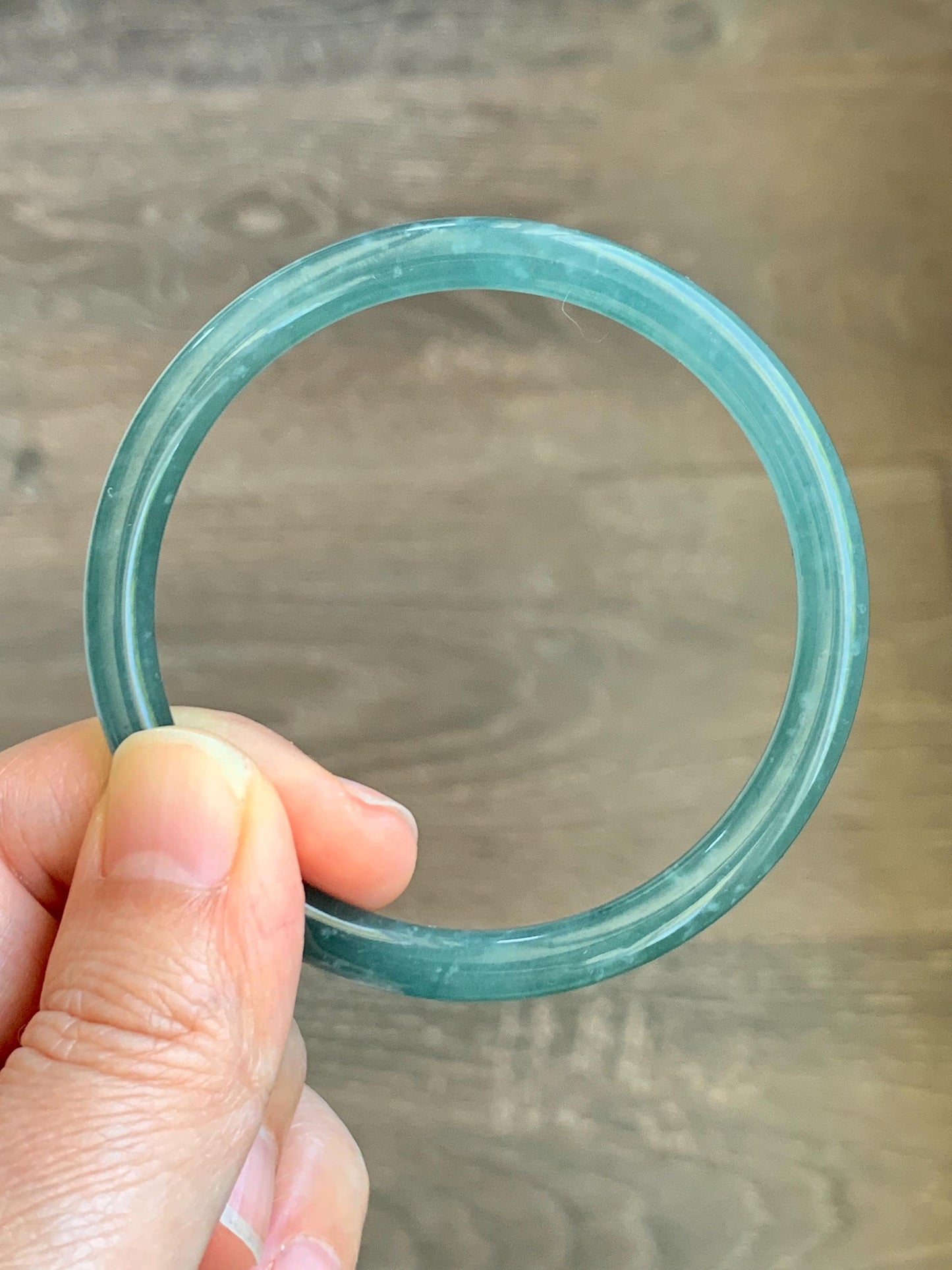 Certified Natural Grade A Guatemalan Icy Translucent Dusty Teal Blue Jade Jadeite Slim Bangle 55.94mm 6.92” 19.4g 天然冰胶危蓝绿翡翠细圆条手镯 1177