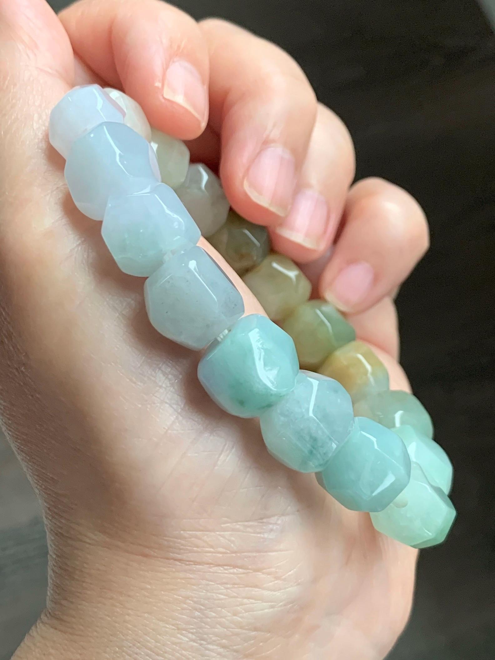 Natural Grade A Icy Translucent Pastel Multicolored Jade Jadeite Large Nugget Beads Beaded Bracelet 7.25” 55g 天然冰胶糖果多宝翡翠随形珠手串 MTB308