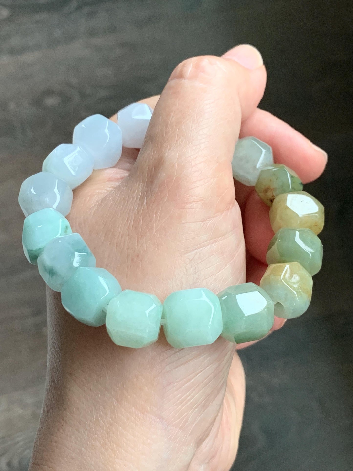 Natural Grade A Icy Translucent Pastel Multicolored Jade Jadeite Large Nugget Beads Beaded Bracelet 7.25” 55g 天然冰胶糖果多宝翡翠随形珠手串 MTB308