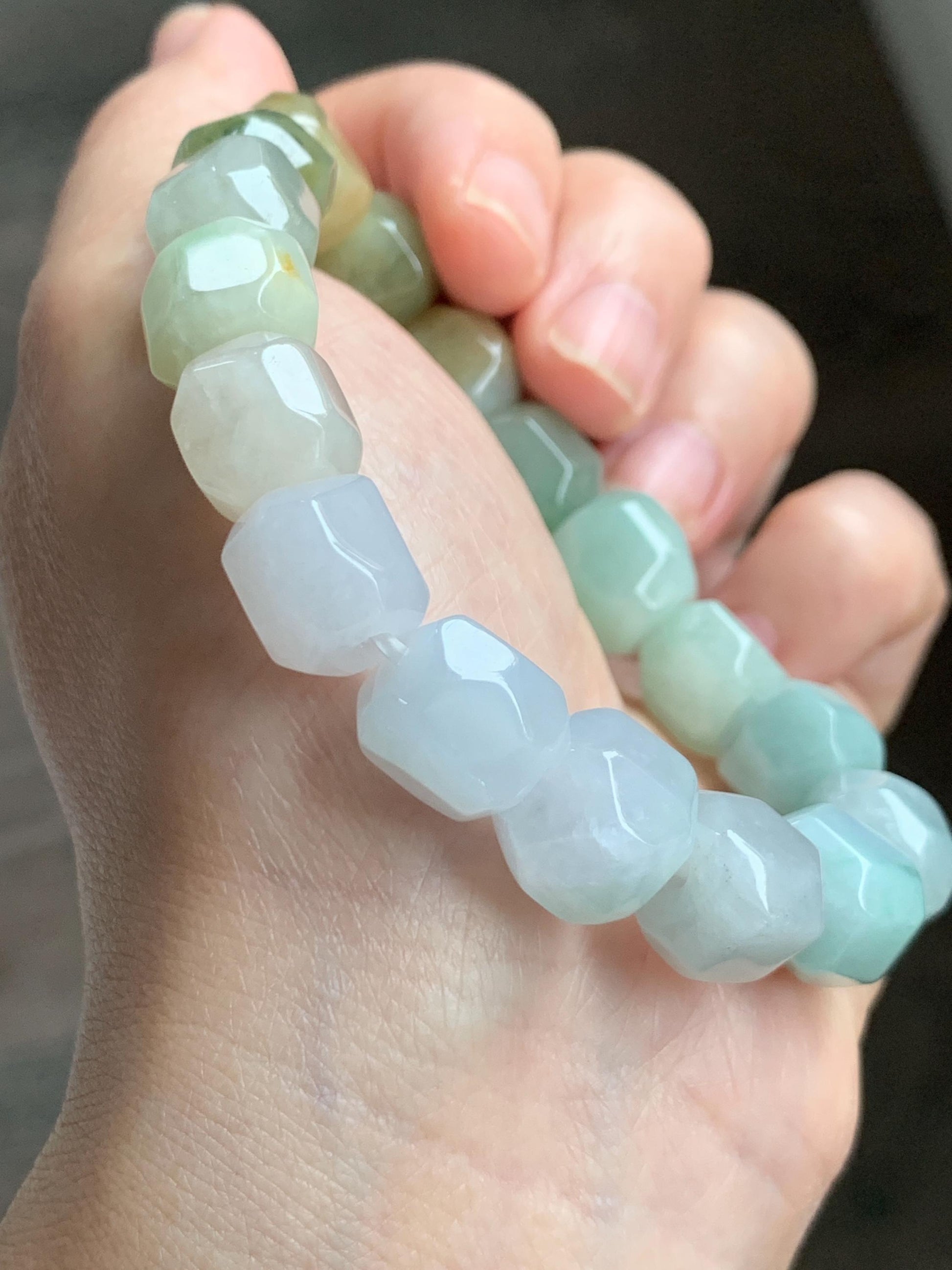 Natural Grade A Icy Translucent Pastel Multicolored Jade Jadeite Large Nugget Beads Beaded Bracelet 7.25” 55g 天然冰胶糖果多宝翡翠随形珠手串 MTB308
