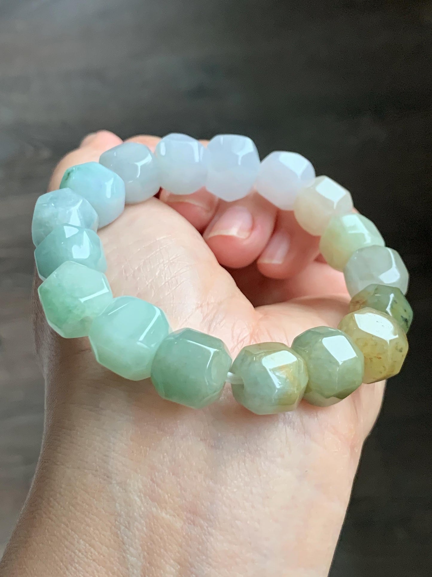 Natural Grade A Icy Translucent Pastel Multicolored Jade Jadeite Large Nugget Beads Beaded Bracelet 7.25” 55g 天然冰胶糖果多宝翡翠随形珠手串 MTB308