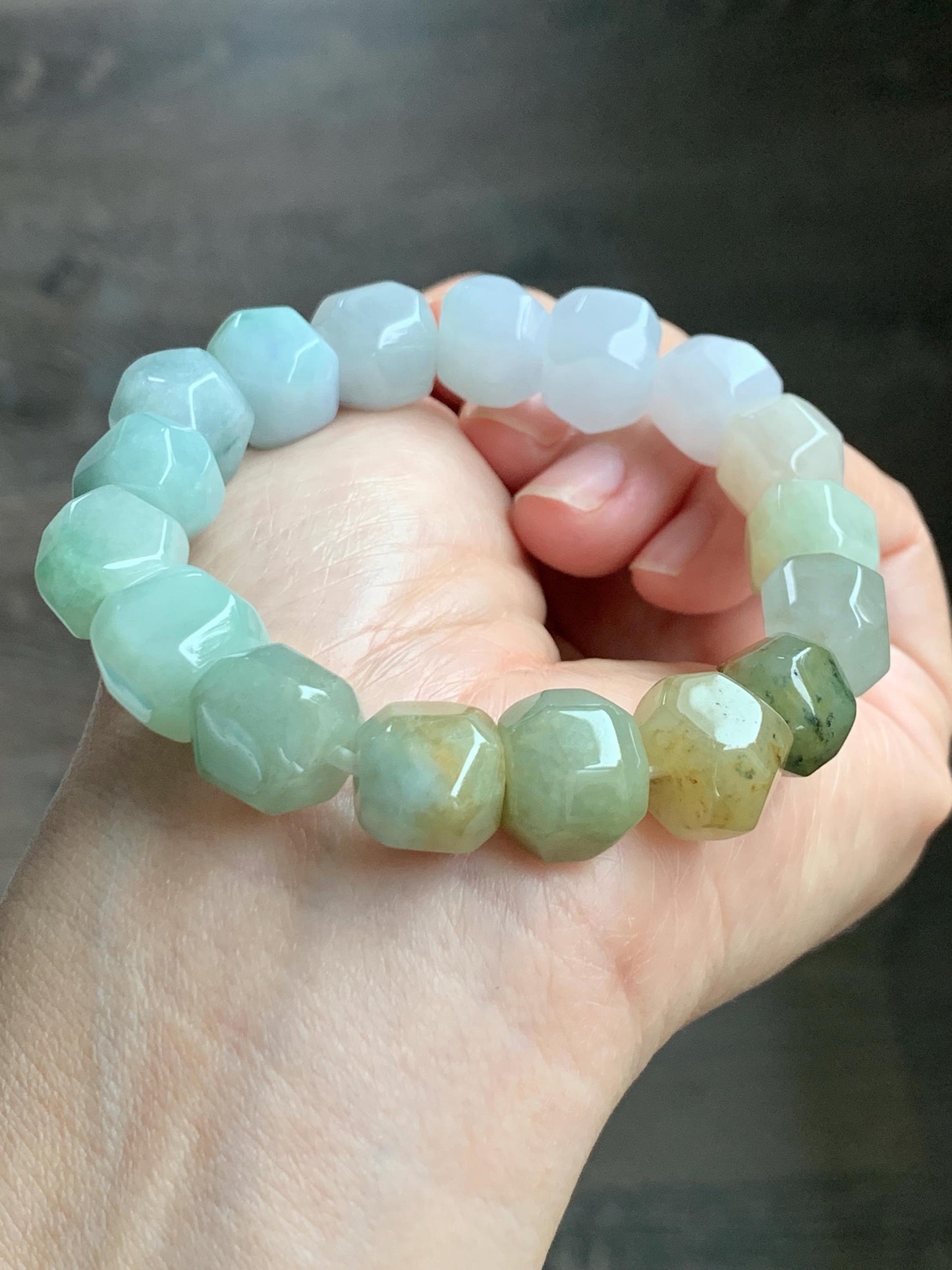 Natural Grade A Icy Translucent Pastel Multicolored Jade Jadeite Large Nugget Beads Beaded Bracelet 7.25” 55g 天然冰胶糖果多宝翡翠随形珠手串 MTB308