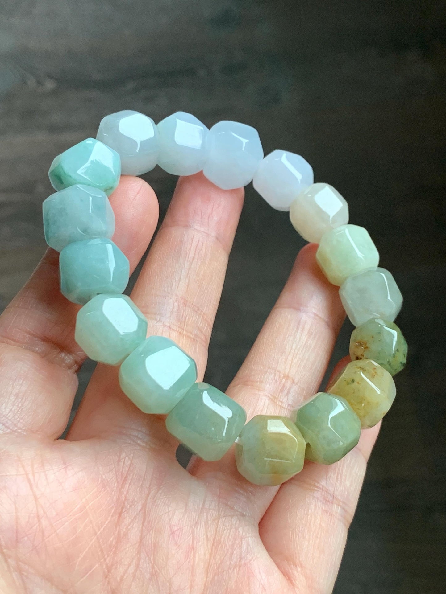 Natural Grade A Icy Translucent Pastel Multicolored Jade Jadeite Large Nugget Beads Beaded Bracelet 7.25” 55g 天然冰胶糖果多宝翡翠随形珠手串 MTB308