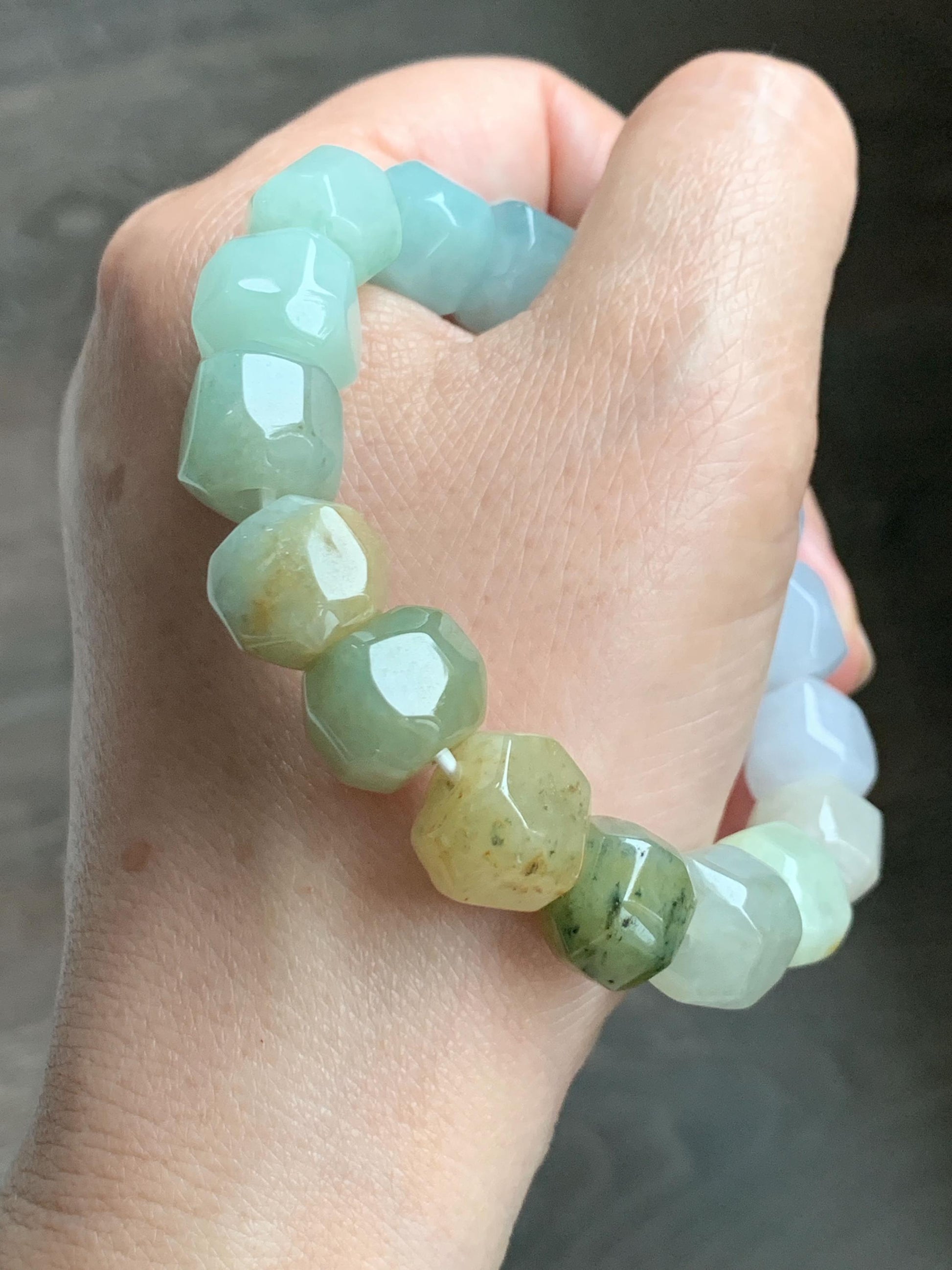 Natural Grade A Icy Translucent Pastel Multicolored Jade Jadeite Large Nugget Beads Beaded Bracelet 7.25” 55g 天然冰胶糖果多宝翡翠随形珠手串 MTB308