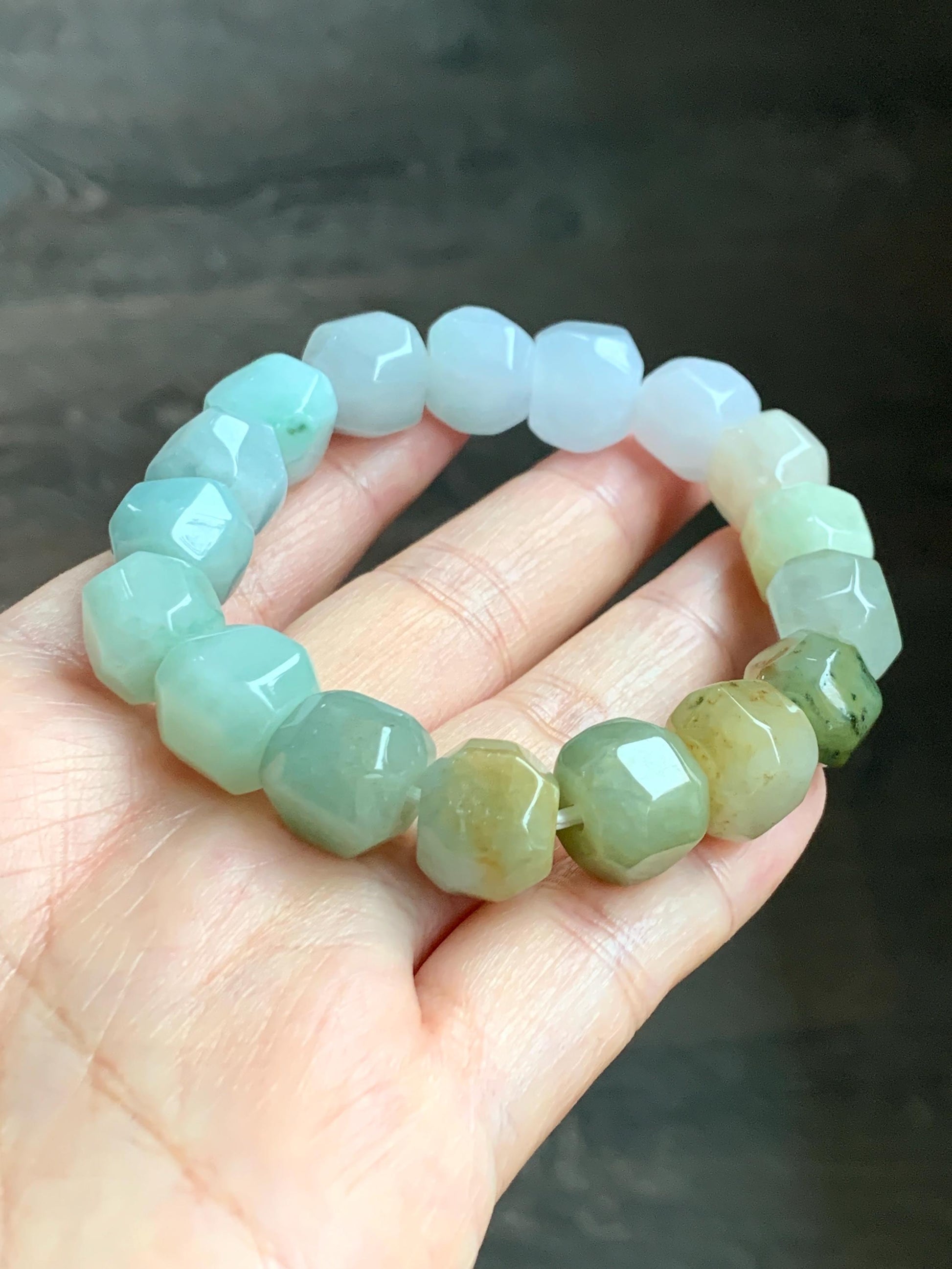 Natural Grade A Icy Translucent Pastel Multicolored Jade Jadeite Large Nugget Beads Beaded Bracelet 7.25” 55g 天然冰胶糖果多宝翡翠随形珠手串 MTB308