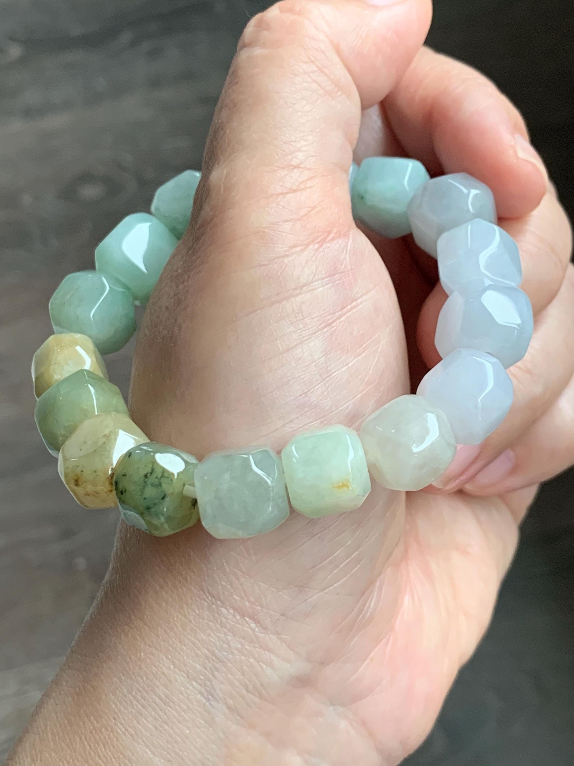Natural Grade A Icy Translucent Pastel Multicolored Jade Jadeite Large Nugget Beads Beaded Bracelet 7.25” 55g 天然冰胶糖果多宝翡翠随形珠手串 MTB308