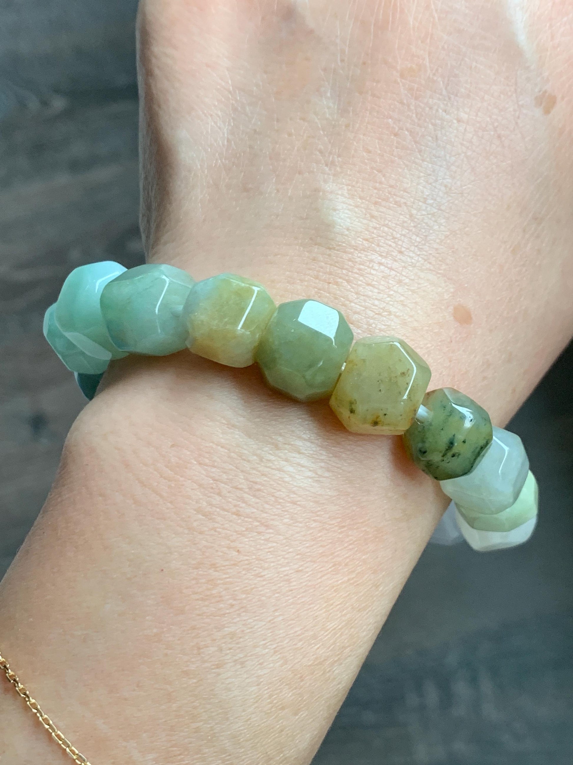 Natural Grade A Icy Translucent Pastel Multicolored Jade Jadeite Large Nugget Beads Beaded Bracelet 7.25” 55g 天然冰胶糖果多宝翡翠随形珠手串 MTB308