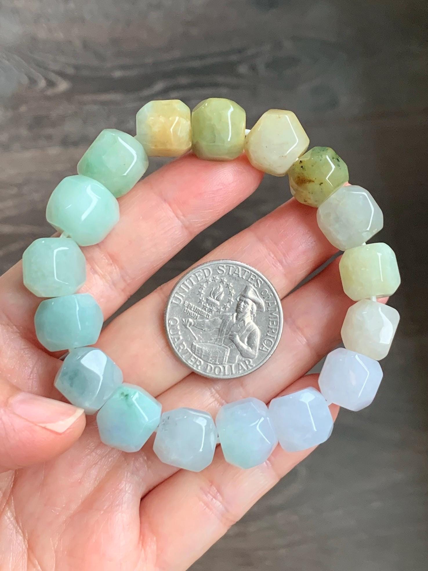 Natural Grade A Icy Translucent Pastel Multicolored Jade Jadeite Large Nugget Beads Beaded Bracelet 7.25” 55g 天然冰胶糖果多宝翡翠随形珠手串 MTB308