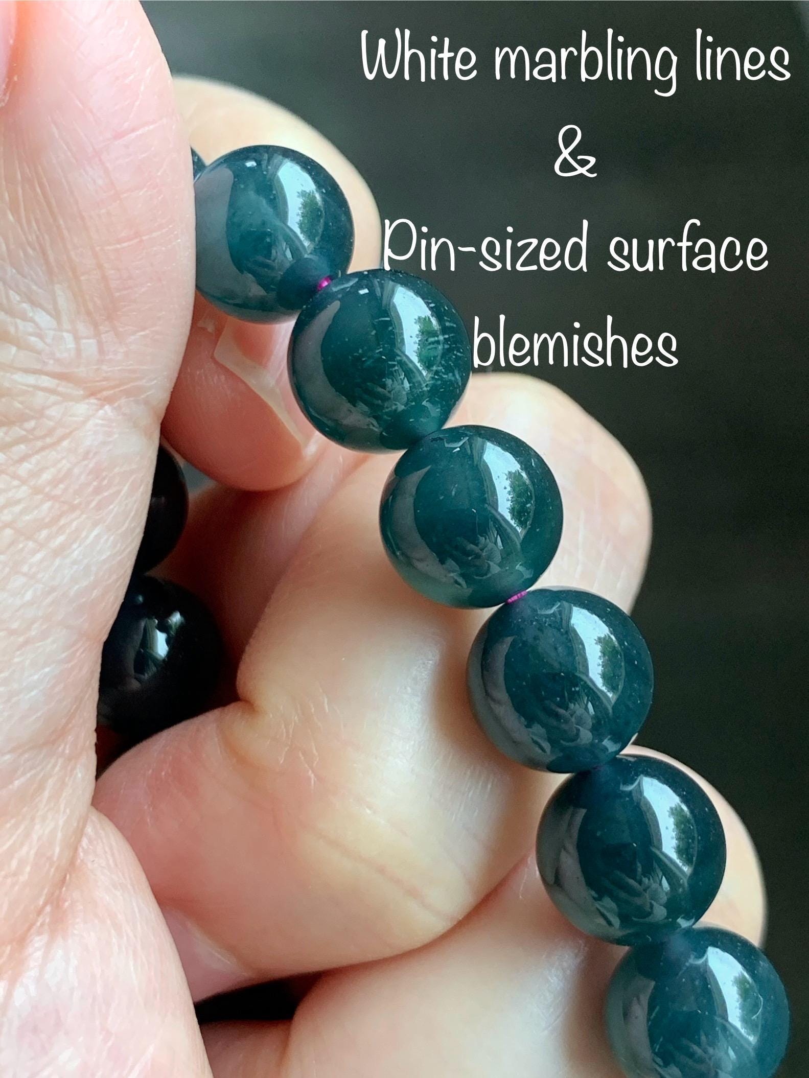 Natural Guatemalan Grade A Icy Translucent Dark Teal Blue Jade Jadeite Beaded Bracelet Stretchy 9.8mm 7” 31g 天然冰危深蓝绿翡翠圆珠手串 WSF275