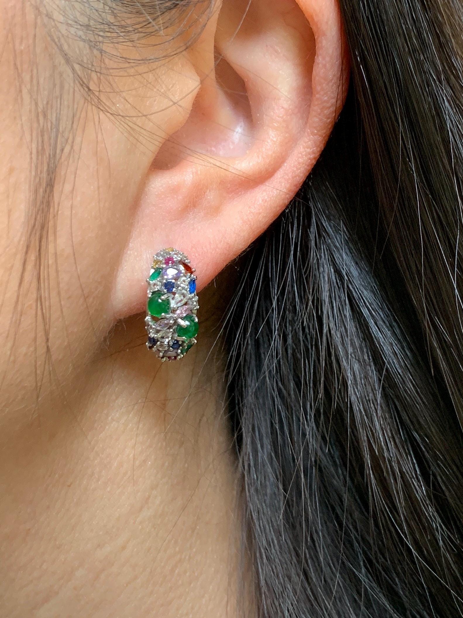 Natural Guatemalan Grade A Icy Highly Translucent Vibrant Green Jade Jadeite Hoop Huggie Earrings Sterling Silver 天然冰危绿起光翡翠多宝银镶耳包 WFH220
