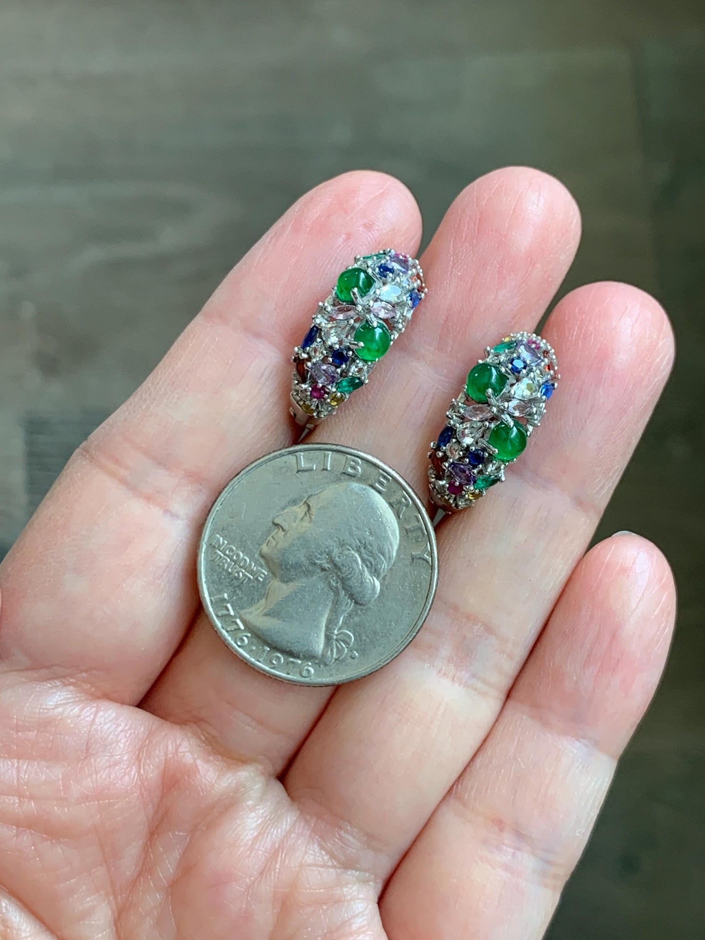 Natural Guatemalan Grade A Icy Highly Translucent Vibrant Green Jade Jadeite Hoop Huggie Earrings Sterling Silver 天然冰危绿起光翡翠多宝银镶耳包 WFH220