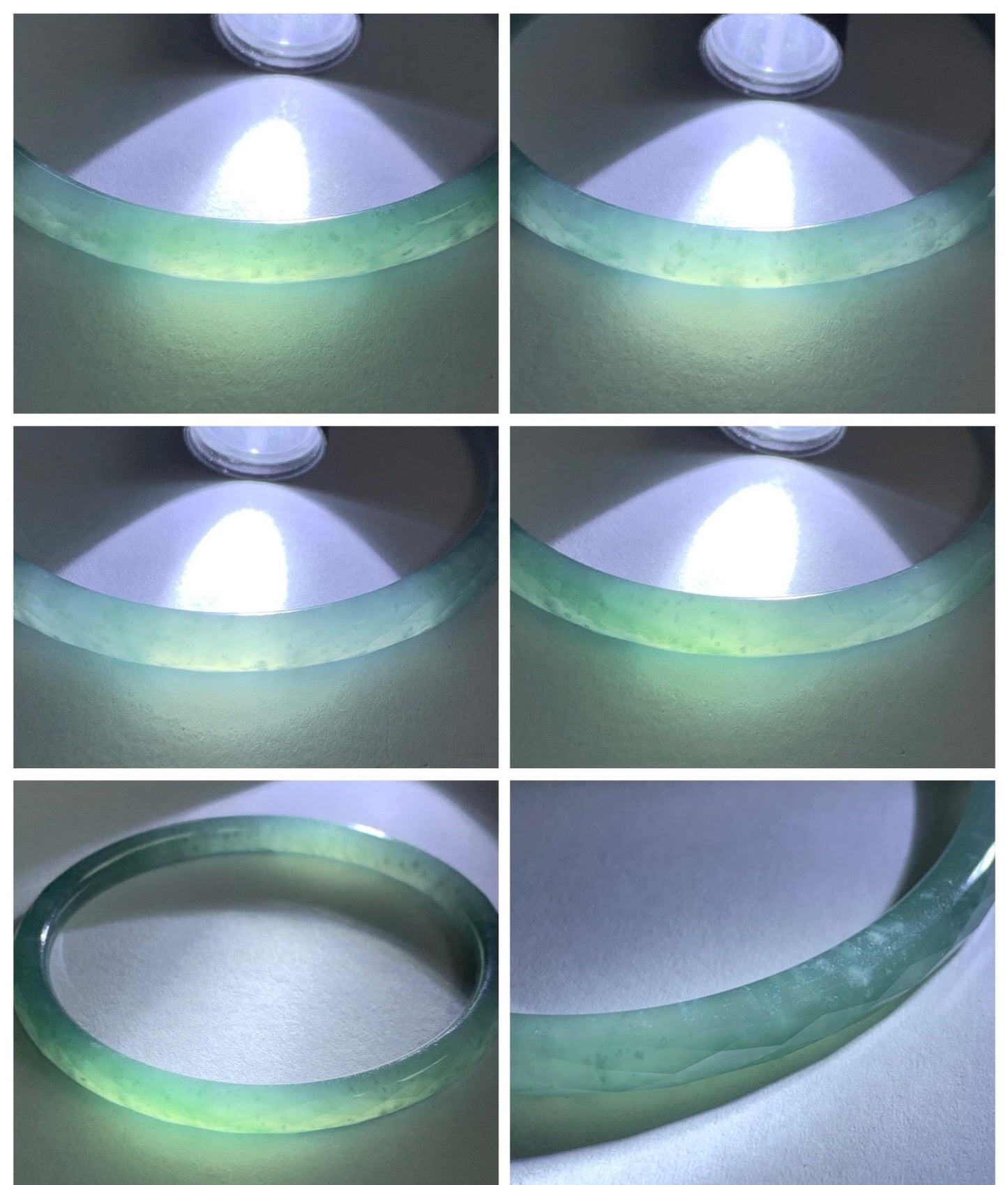 Certified Natural Grade A Guatemalan Icy Translucent Light Teal Jade Jadeite Diamond Faceted Bangle 55mm 6.8” 18g 天然冰危蓝绿翡翠细圆条切割面手镯 187