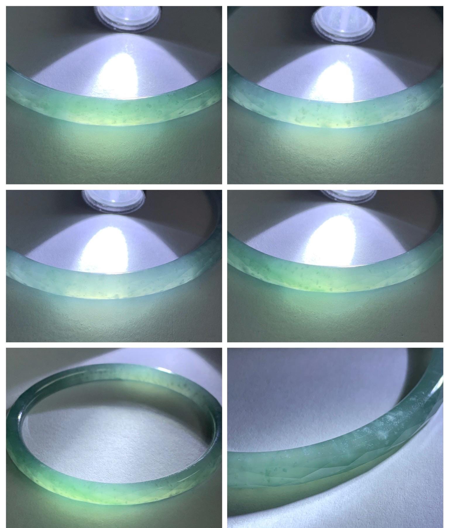 Certified Natural Grade A Guatemalan Icy Translucent Light Teal Jade Jadeite Diamond Faceted Bangle 55mm 6.8” 18g 天然冰危蓝绿翡翠细圆条切割面手镯 187