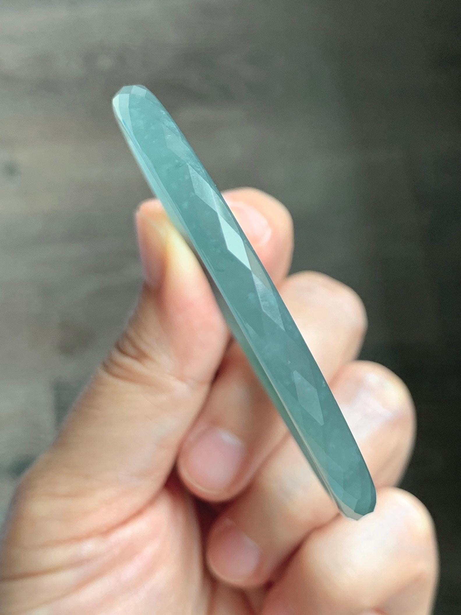 Certified Natural Grade A Guatemalan Icy Translucent Light Teal Jade Jadeite Diamond Faceted Bangle 55mm 6.8” 18g 天然冰危蓝绿翡翠细圆条切割面手镯 187