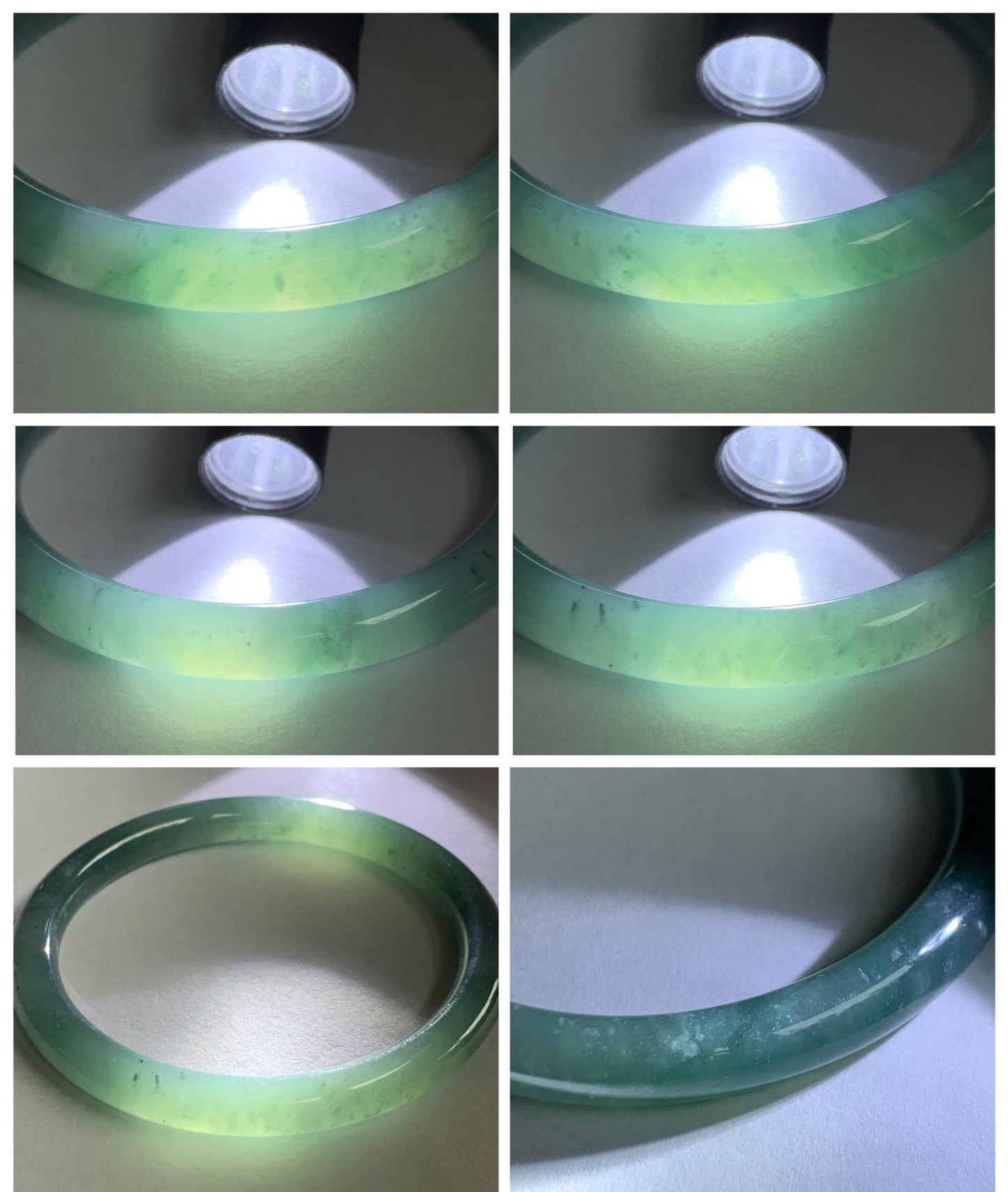 Certified Natural Grade A Guatemalan Icy Translucent Dusty Teal Green Jade Jadeite Bangle Bracelet 59mm 7.32” 31g 天然冰危蓝绿圆条翡翠手镯 210