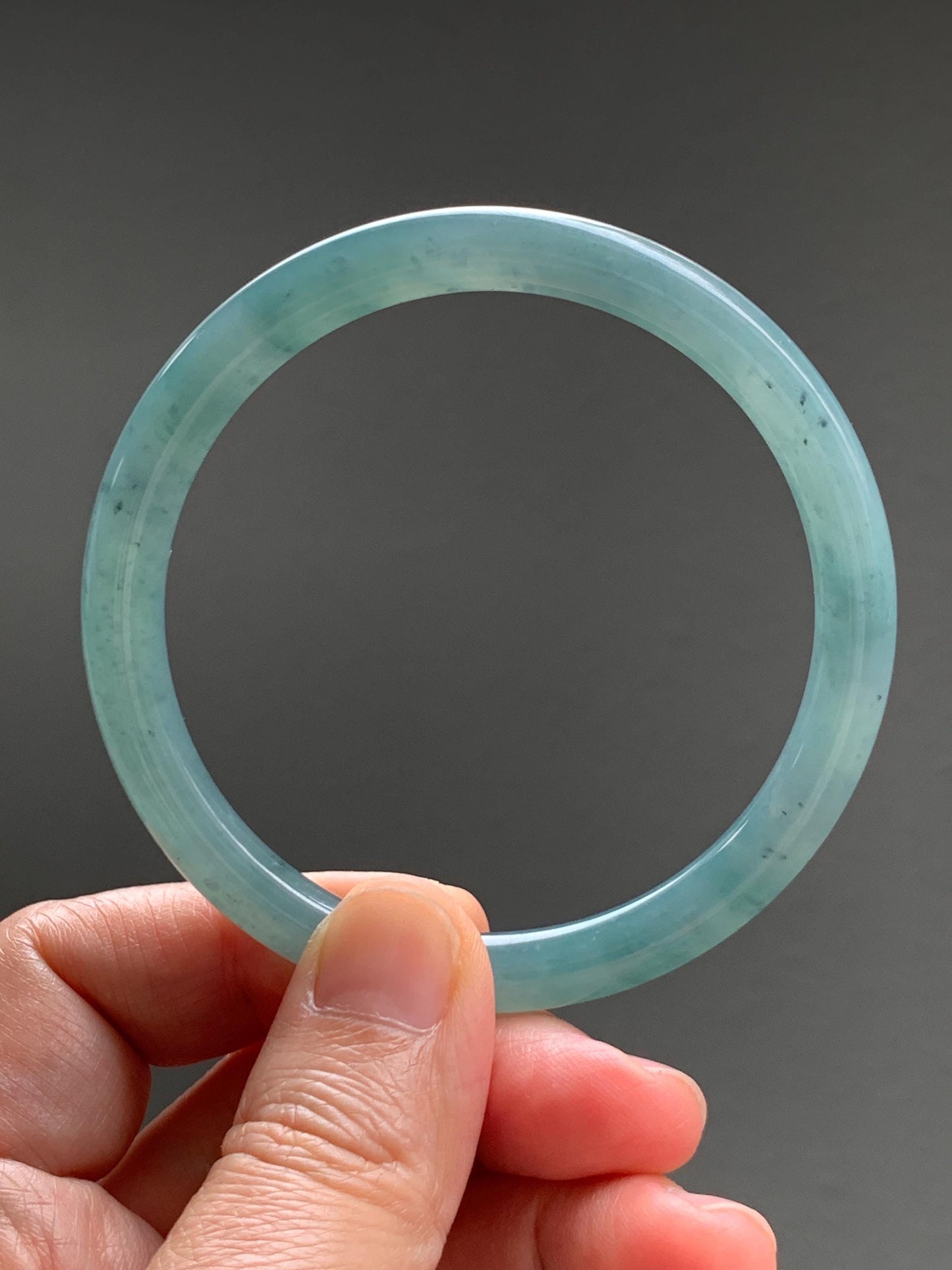 Certified Natural Grade A Guatemalan Icy Translucent Dusty Teal Green Jade Jadeite Bangle Bracelet 59mm 7.32” 31g 天然冰危蓝绿圆条翡翠手镯 210