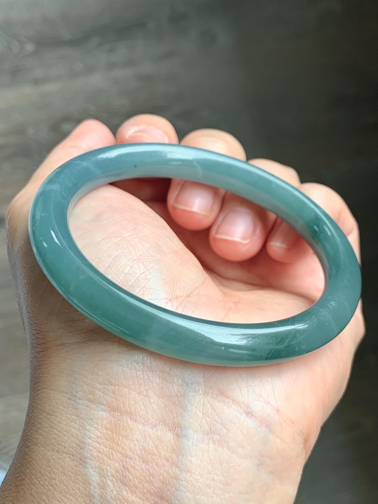 Certified Natural Grade A Guatemalan Icy Translucent Dusty Teal Blue Jade Jadeite Bangle Bracelet 57.12 mm 7” 37g 天然冰危蓝绿翡翠圆条手镯 197