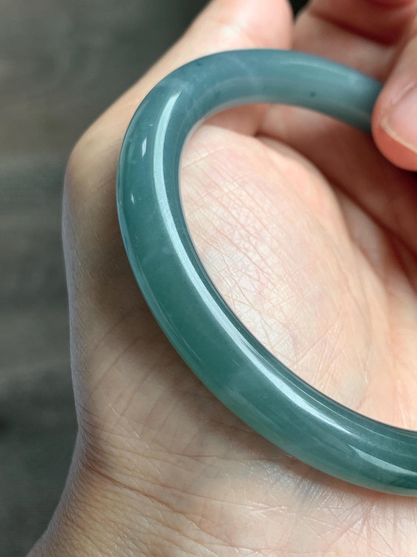 Certified Natural Grade A Guatemalan Icy Translucent Dusty Teal Blue Jade Jadeite Bangle Bracelet 57.12 mm 7” 37g 天然冰危蓝绿翡翠圆条手镯 197