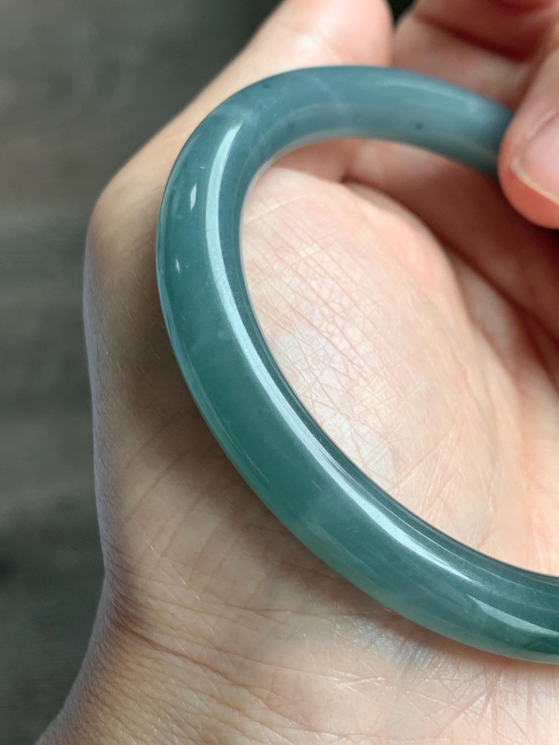 Certified Natural Grade A Guatemalan Icy Translucent Dusty Teal Blue Jade Jadeite Bangle Bracelet 57.12 mm 7” 37g 天然冰危蓝绿翡翠圆条手镯 197