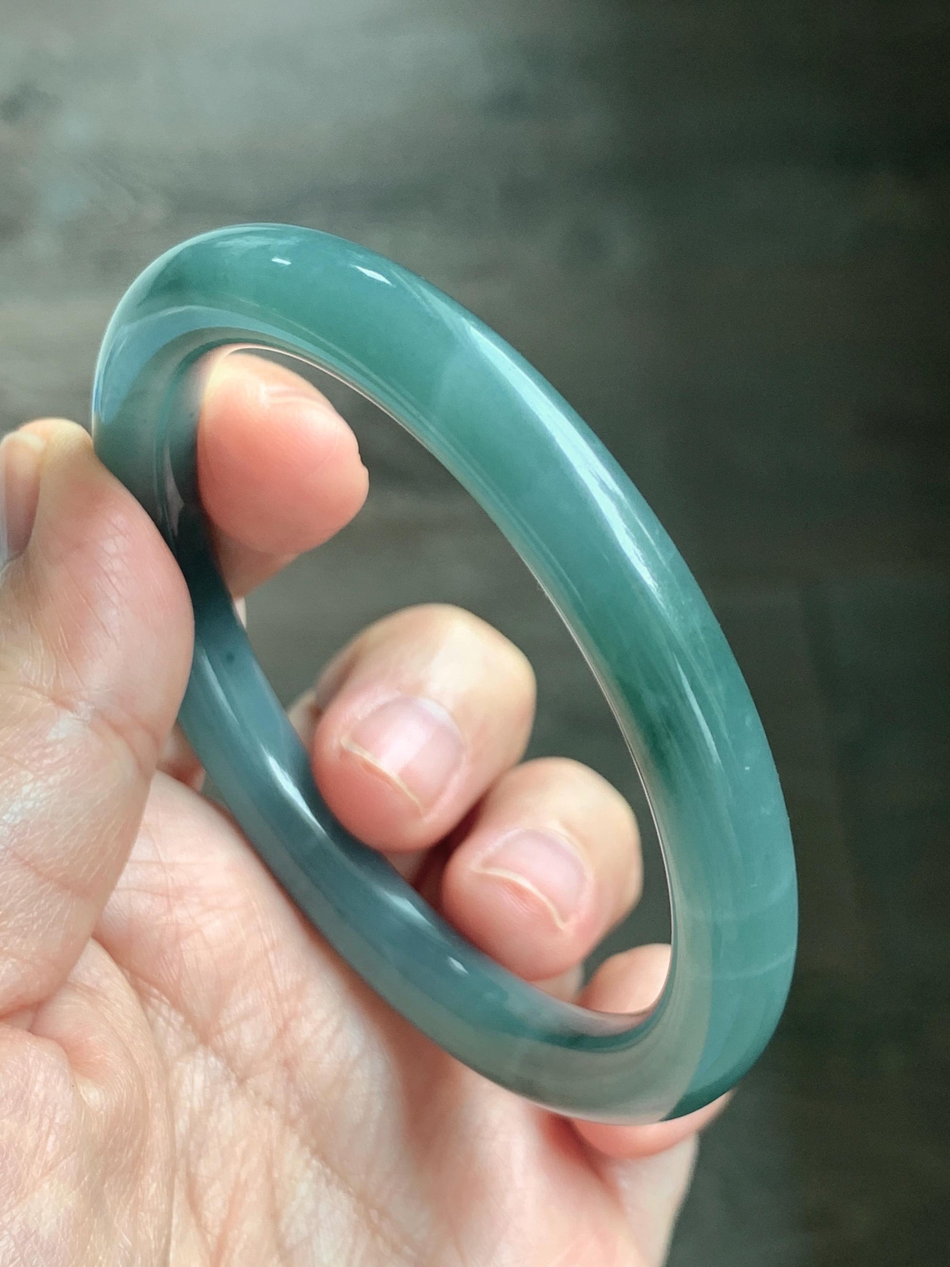 Certified Natural Grade A Guatemalan Icy Translucent Dusty Teal Blue Jade Jadeite Bangle Bracelet 57.12 mm 7” 37g 天然冰危蓝绿翡翠圆条手镯 197