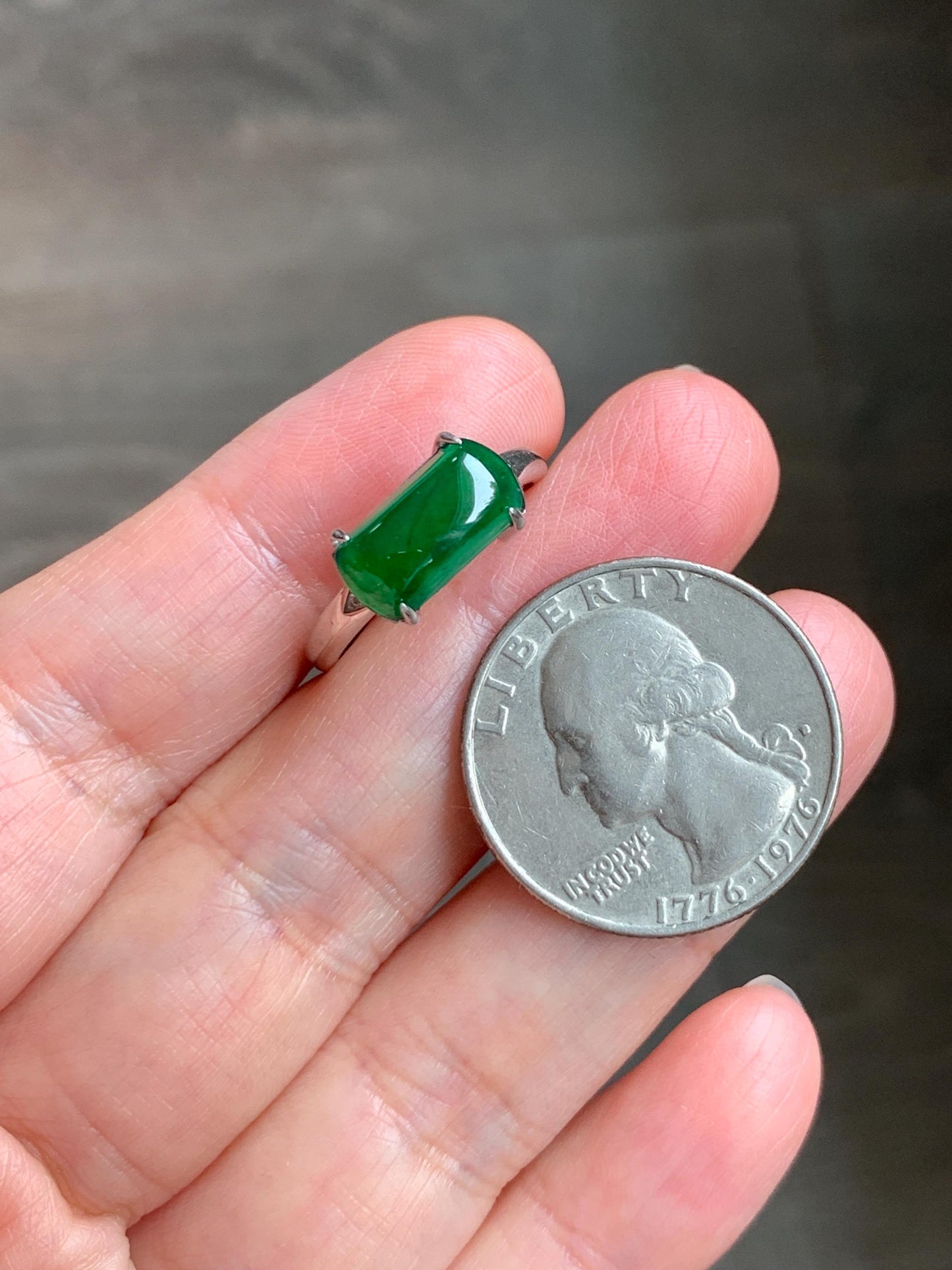 Natural Grade A Guatemalan Icy Translucent Vibrant Green Jadeite Saddle Ring Sterling Silver Size Adjustable 天然冰危绿翡翠马鞍银镶戒指 WMA135A