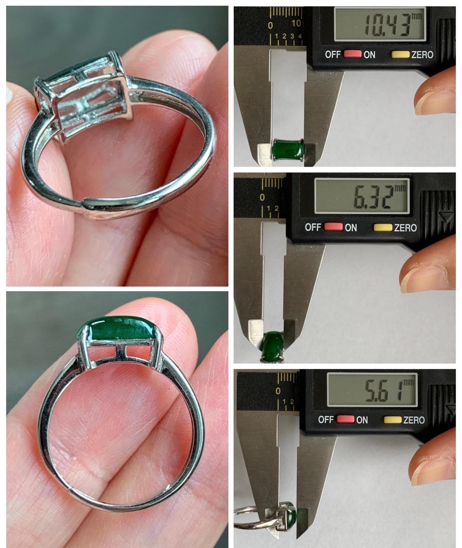 Natural Grade A Guatemalan Icy Translucent Vibrant Green Jadeite Saddle Ring Sterling Silver Size Adjustable 天然冰危绿翡翠马鞍银镶戒指 WMA135B