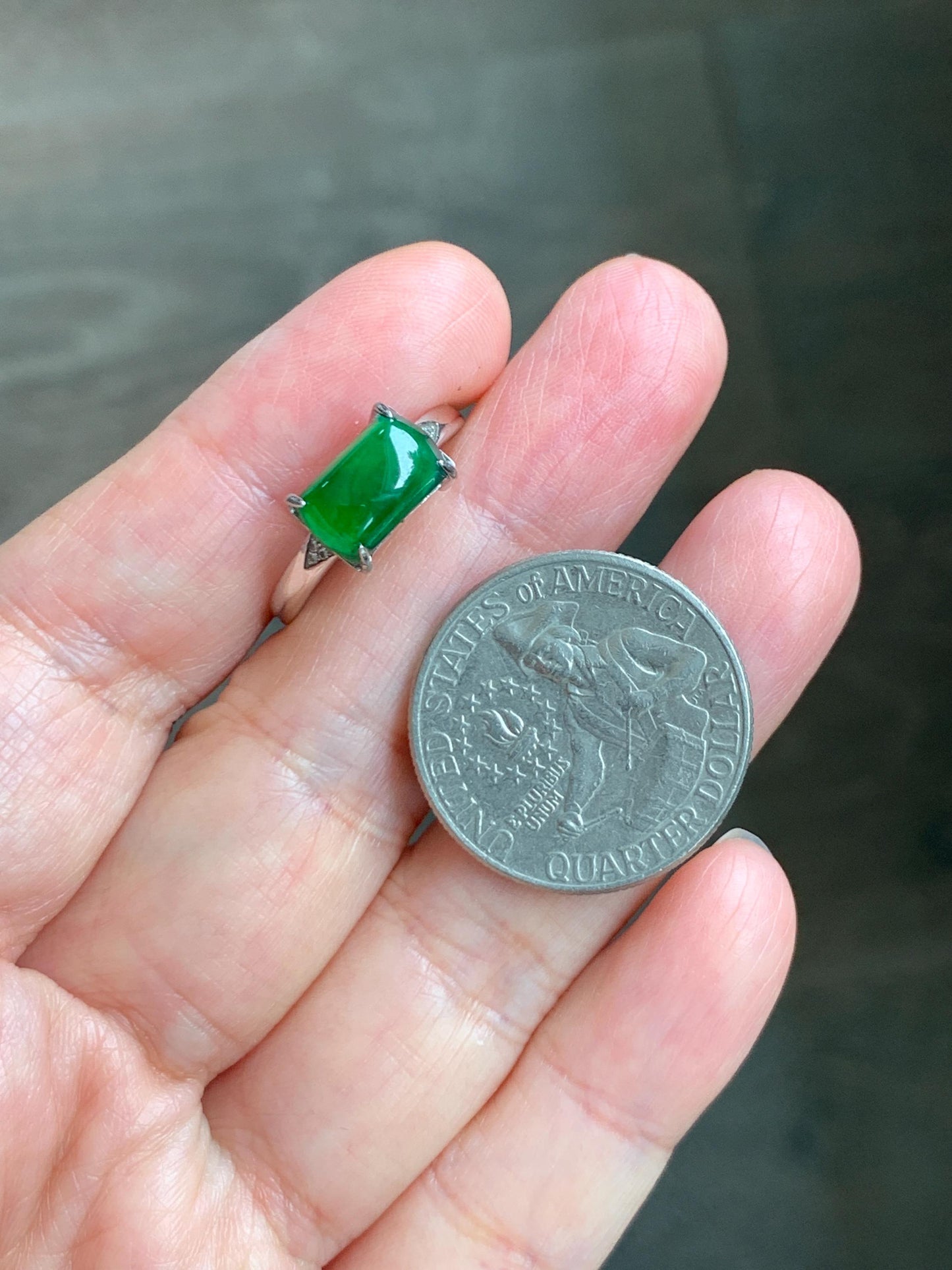 Natural Grade A Guatemalan Icy Translucent Vibrant Green Jadeite Saddle Ring Sterling Silver Size Adjustable 天然冰危绿翡翠马鞍银镶戒指 WMA135B