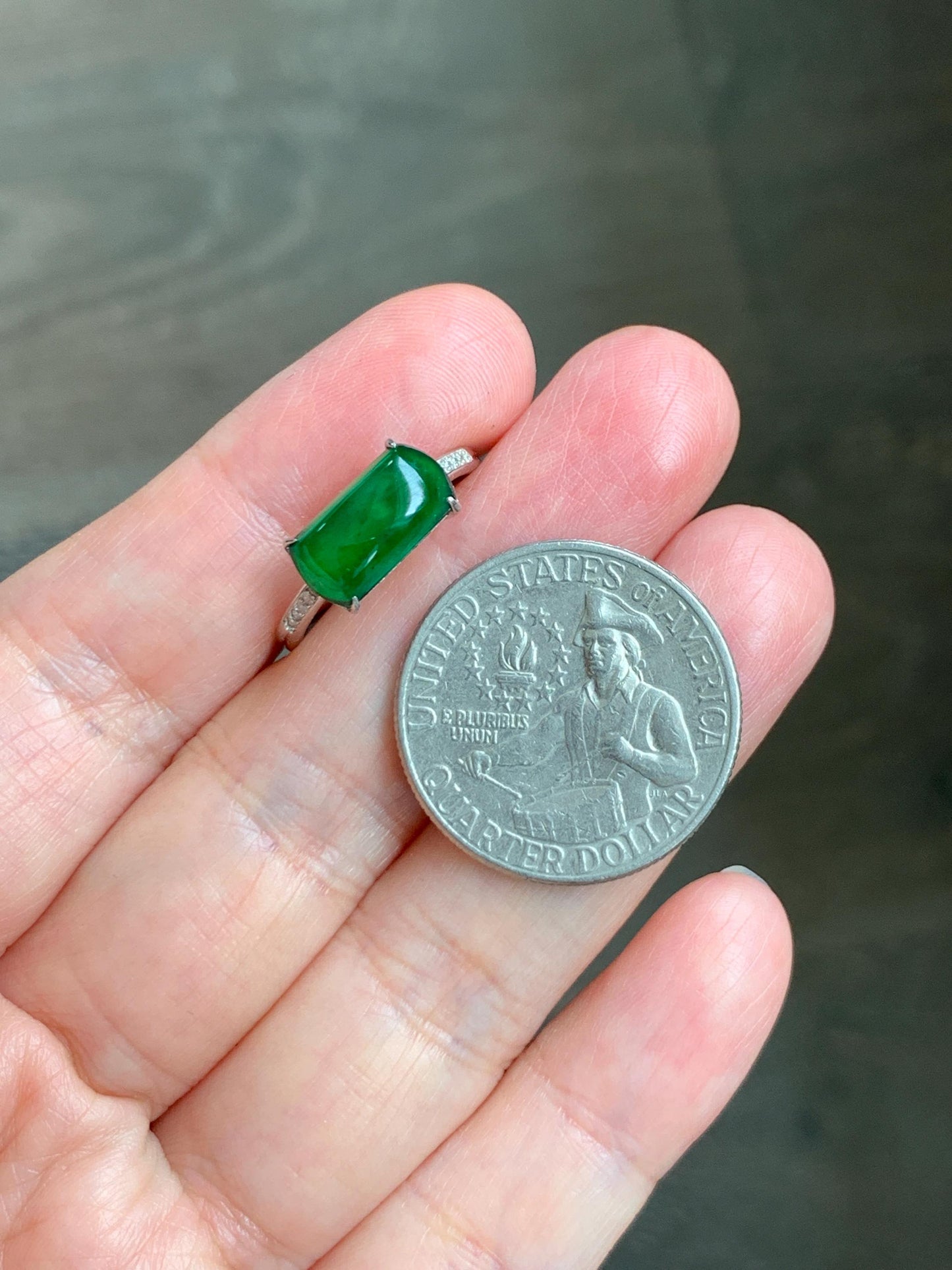 Natural Grade A Guatemalan Icy Translucent Vibrant Green Jadeite Saddle Ring Sterling Silver Size Adjustable 天然冰危绿翡翠马鞍银镶戒指 WMA135C