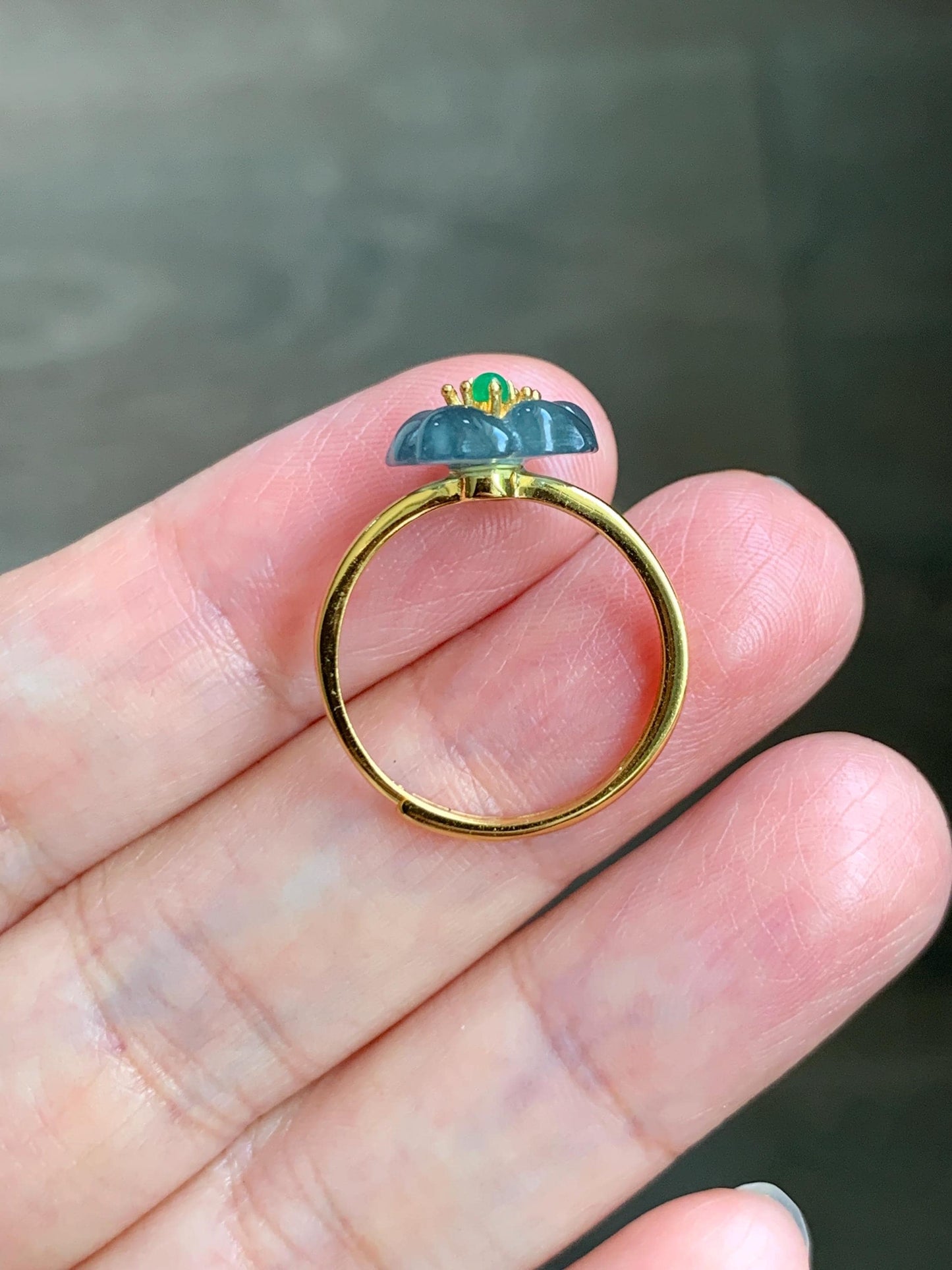 Natural Grade A Guatemalan Icy Translucent Light Blue Jade Jadeite Cherry Blossom Ring Sterling Silver Size Adjustable 天然冰危蓝翡翠梅花戒指 WQM120B