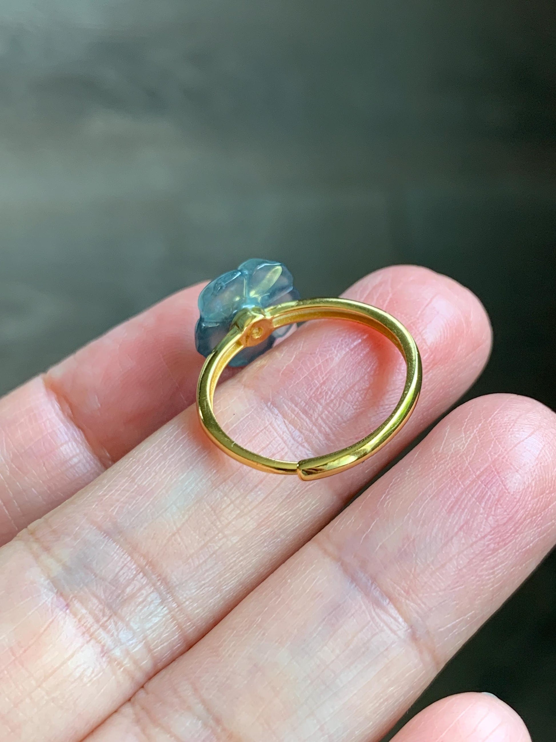 Natural Grade A Guatemalan Icy Translucent Light Blue Jade Jadeite Cherry Blossom Ring Sterling Silver Size Adjustable 天然冰危蓝翡翠梅花戒指 WQM120B