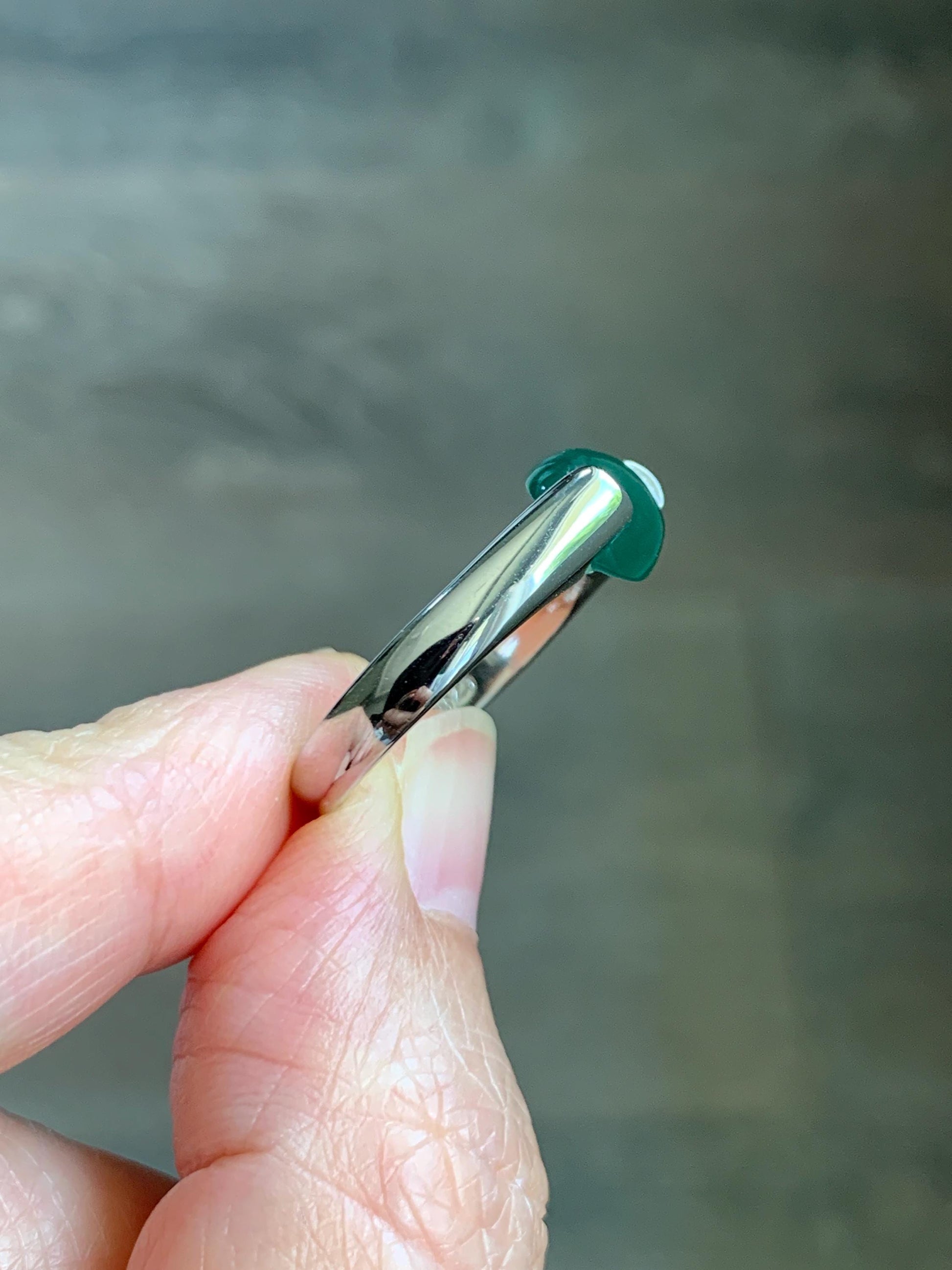 Natural Grade A Guatemalan Icy Translucent Teal Green Oval Cabochon Jade Jadeite Ring Sterling Silver Size 7.5 US 6g 天然冰危蓝绿翡翠银镶戒指 WHS512C