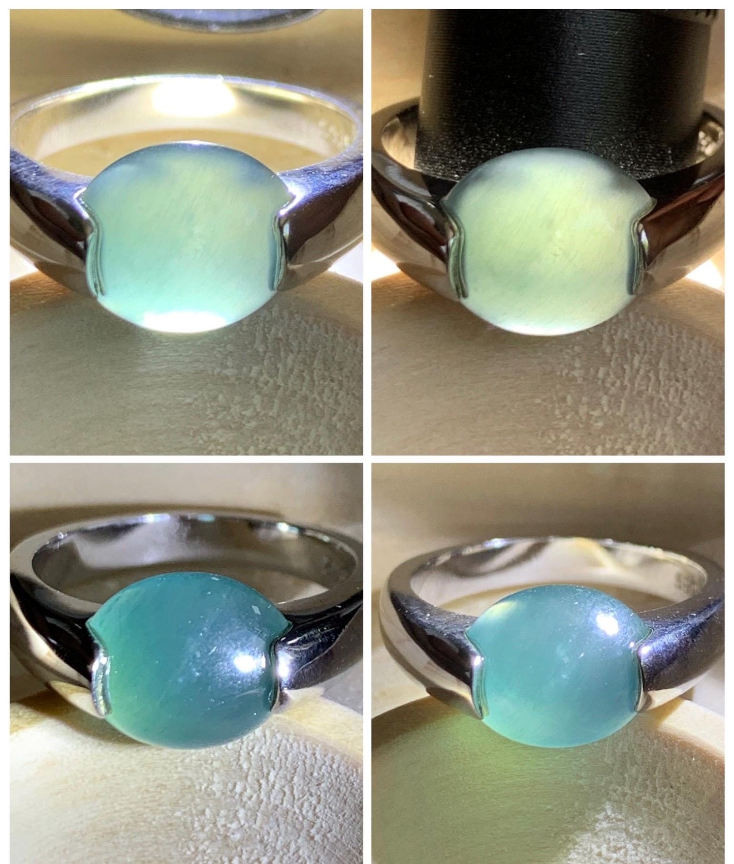 Natural Grade A Guatemalan Icy Translucent Dark Teal Blue Oval Cabochon Jade Jadeite Ring Sterling Silver Size 7.25 US 6g 天然冰危蓝绿翡翠银戒指WHS512D
