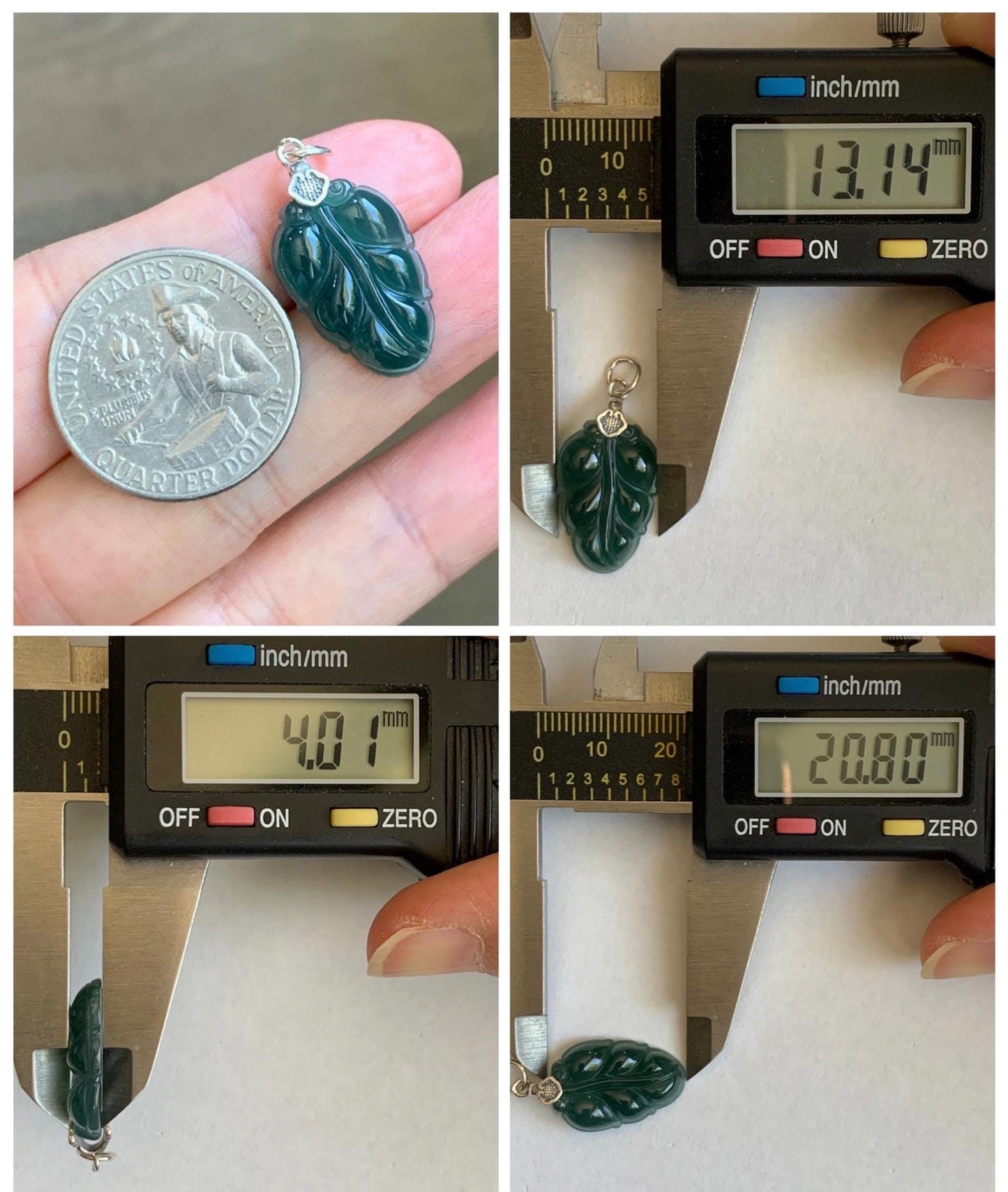 Natural Grade A Guatemalan Icy Translucent Dark Teal Blue Jade Jadeite Carved Leaf Small Pendant Sterling Silver 天然冰胶危深蓝翡翠大叶有成银镶吊坠 WLD55B